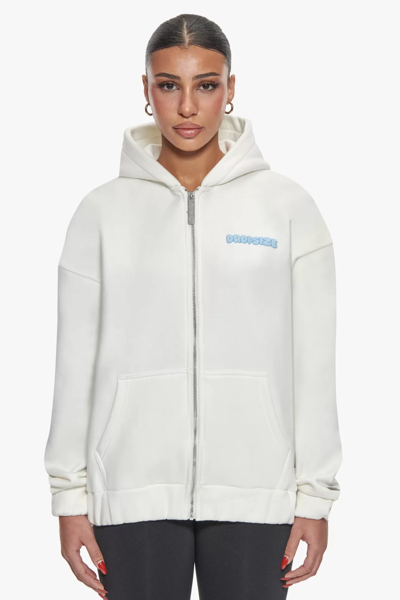 Dropsize ESSENTIAL CREW ZIP HOODIE CREAM WHITE*Women Women