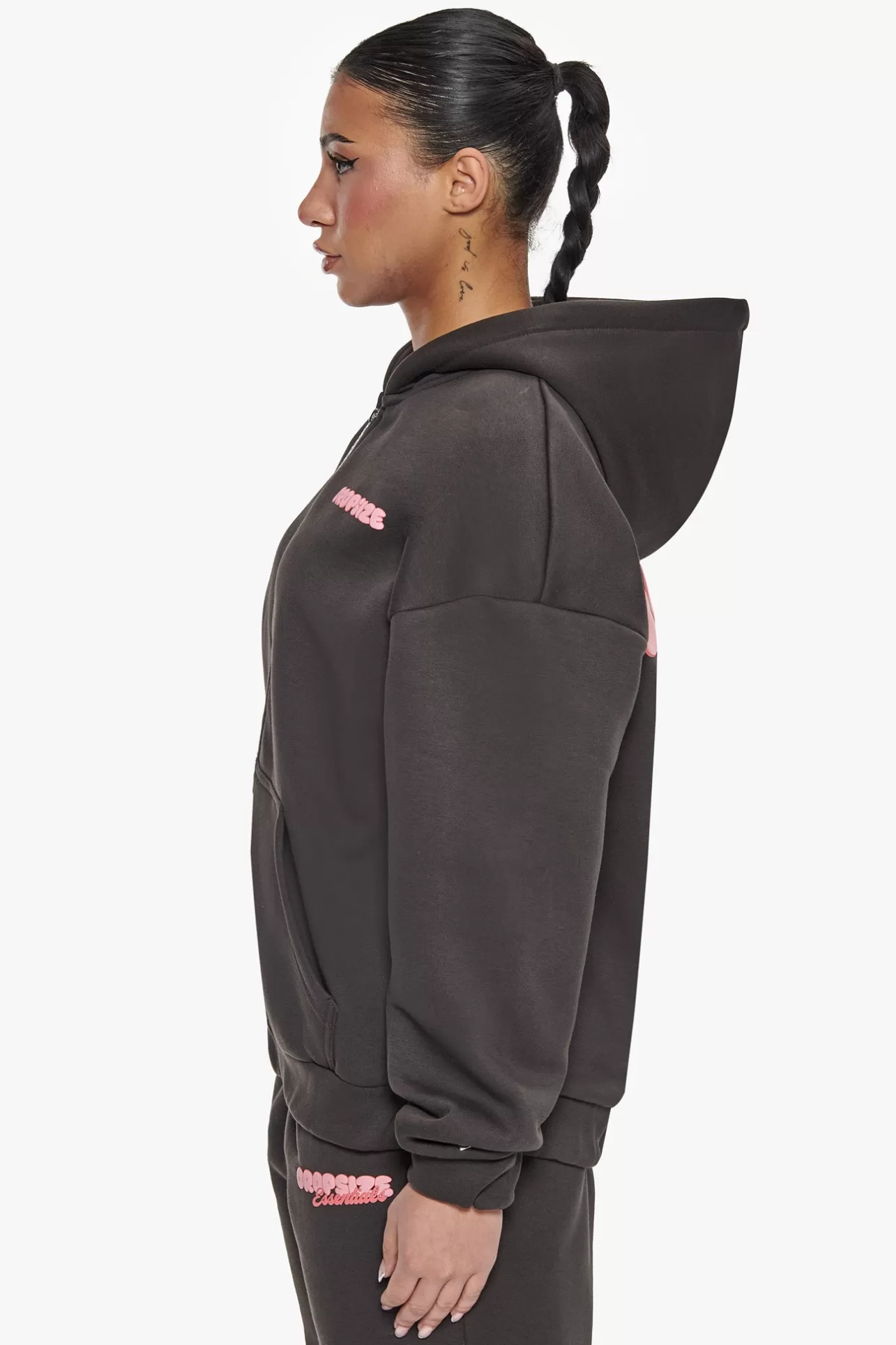 Dropsize ESSENTIAL CREW ZIP HOODIE WASHED BLACK*Women Women