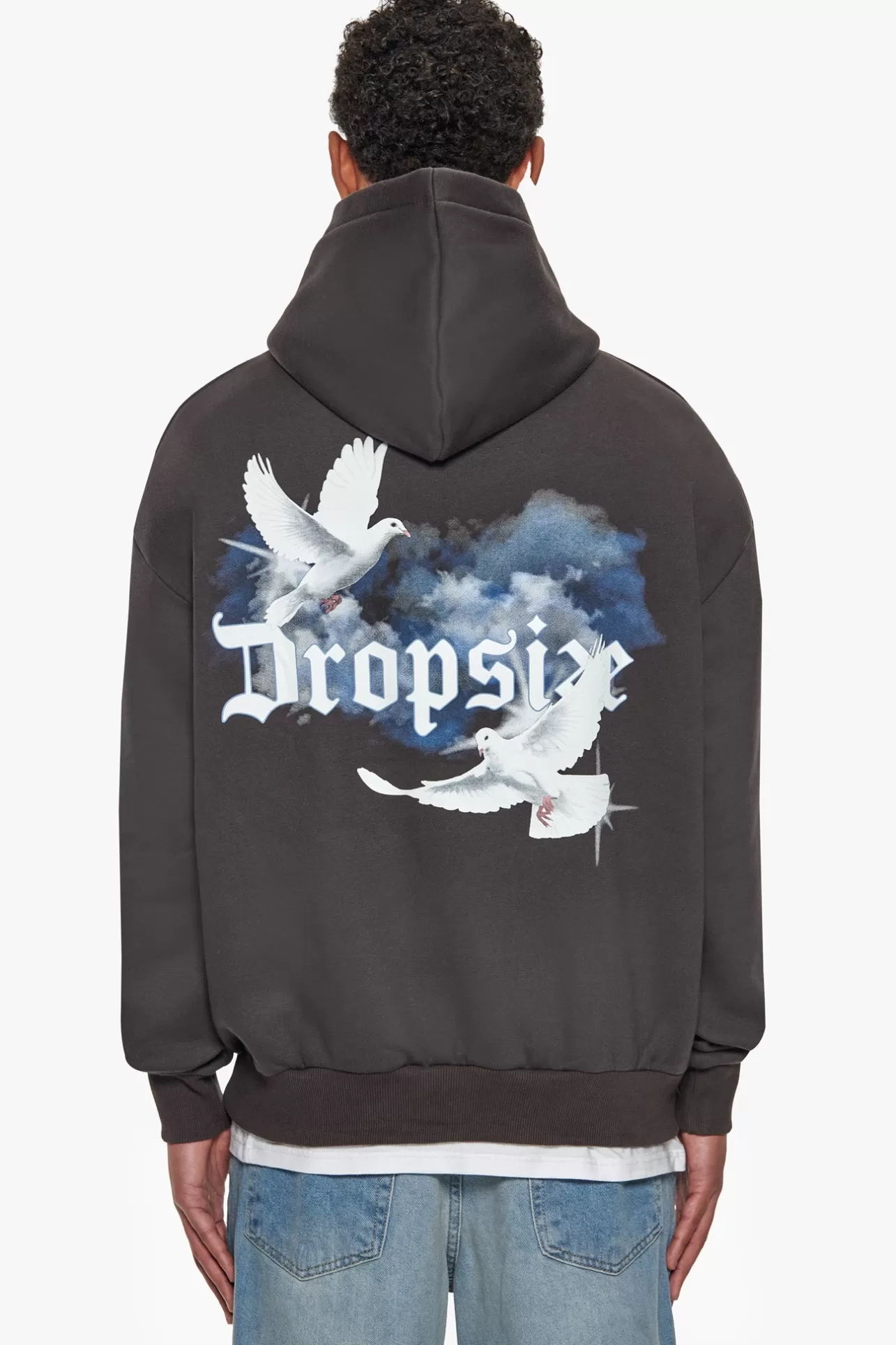 Dropsize HEAVY CLOUD DOVE HOODIE WASHED BLACK* Hoodie