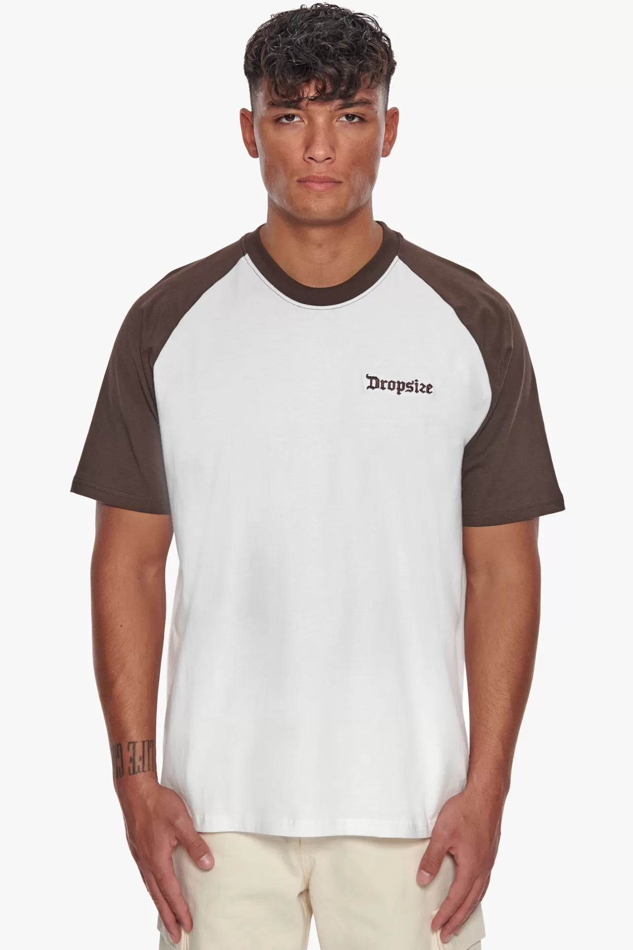 Dropsize HEAVY COLORED ARMS T-SHIRT CHOCOLATE/ CREAM* T Shirt