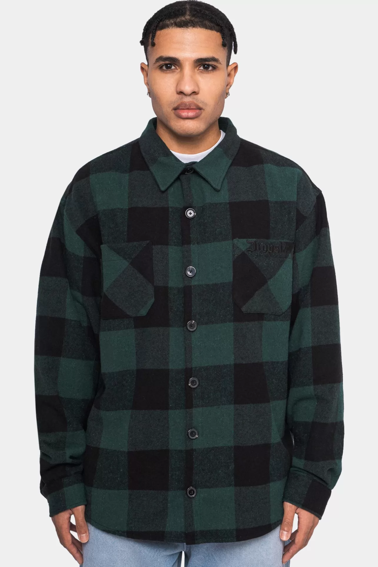 Dropsize HEAVY FLANNEL JACKET BLACK GREEN* Jackets