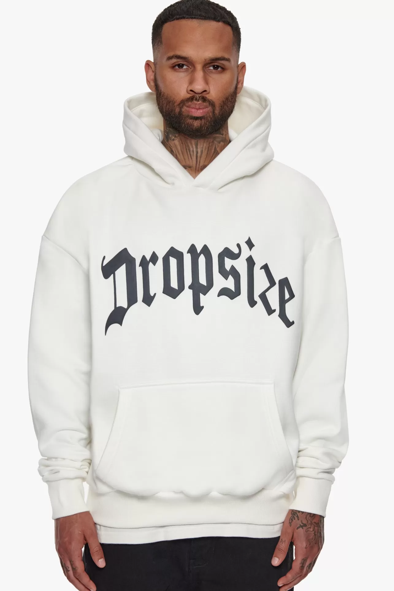 Dropsize HEAVY FRONT LOGO HOODIE CREAM / GREY* Hoodie