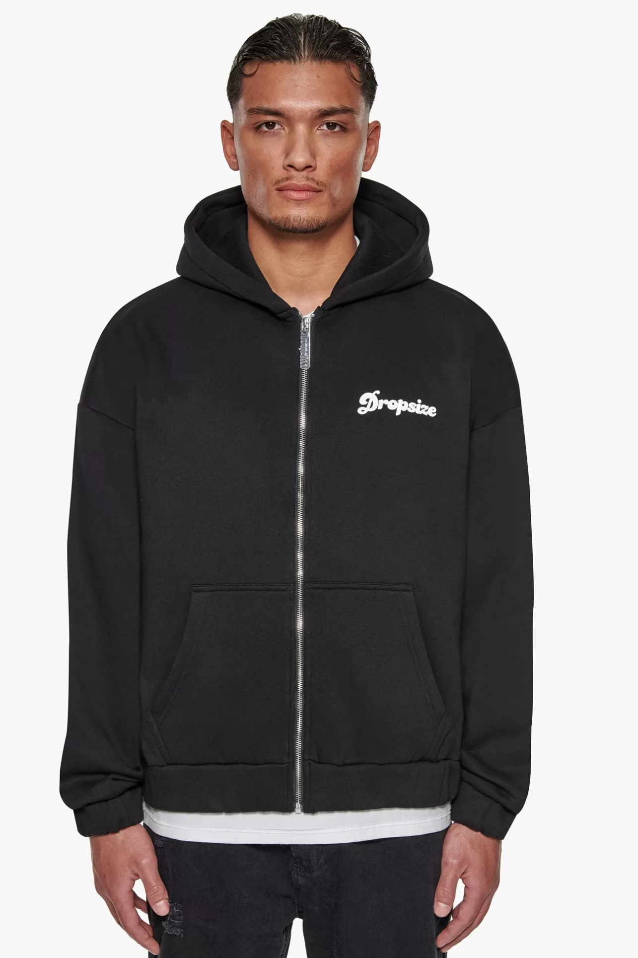 Dropsize HEAVY GROW RIGHT ZIP HOODIE BLACK* Zips
