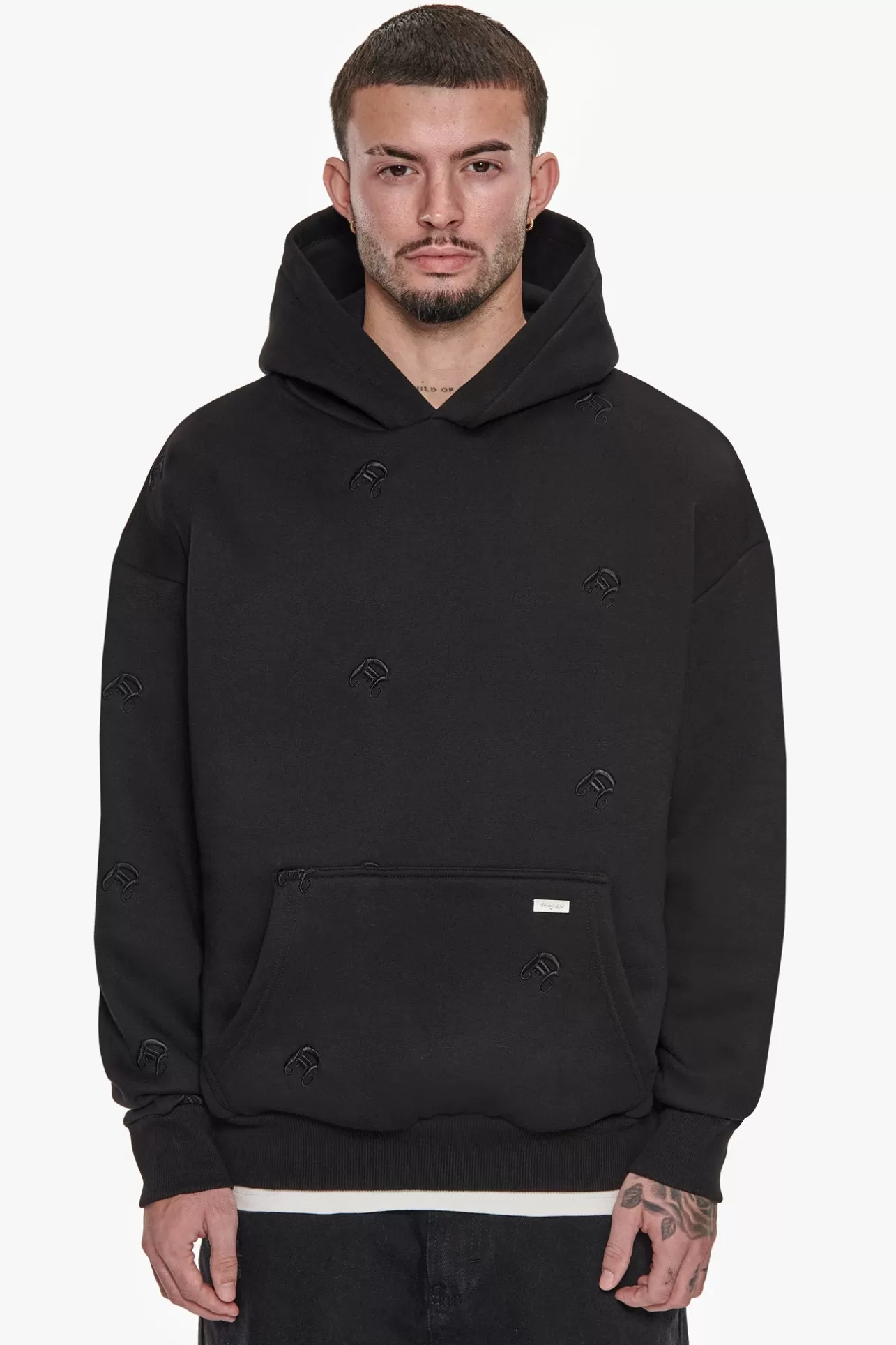 Dropsize HEAVY OVERSIZE ALLOVER EMBO HOODIE BLACK* Hoodie