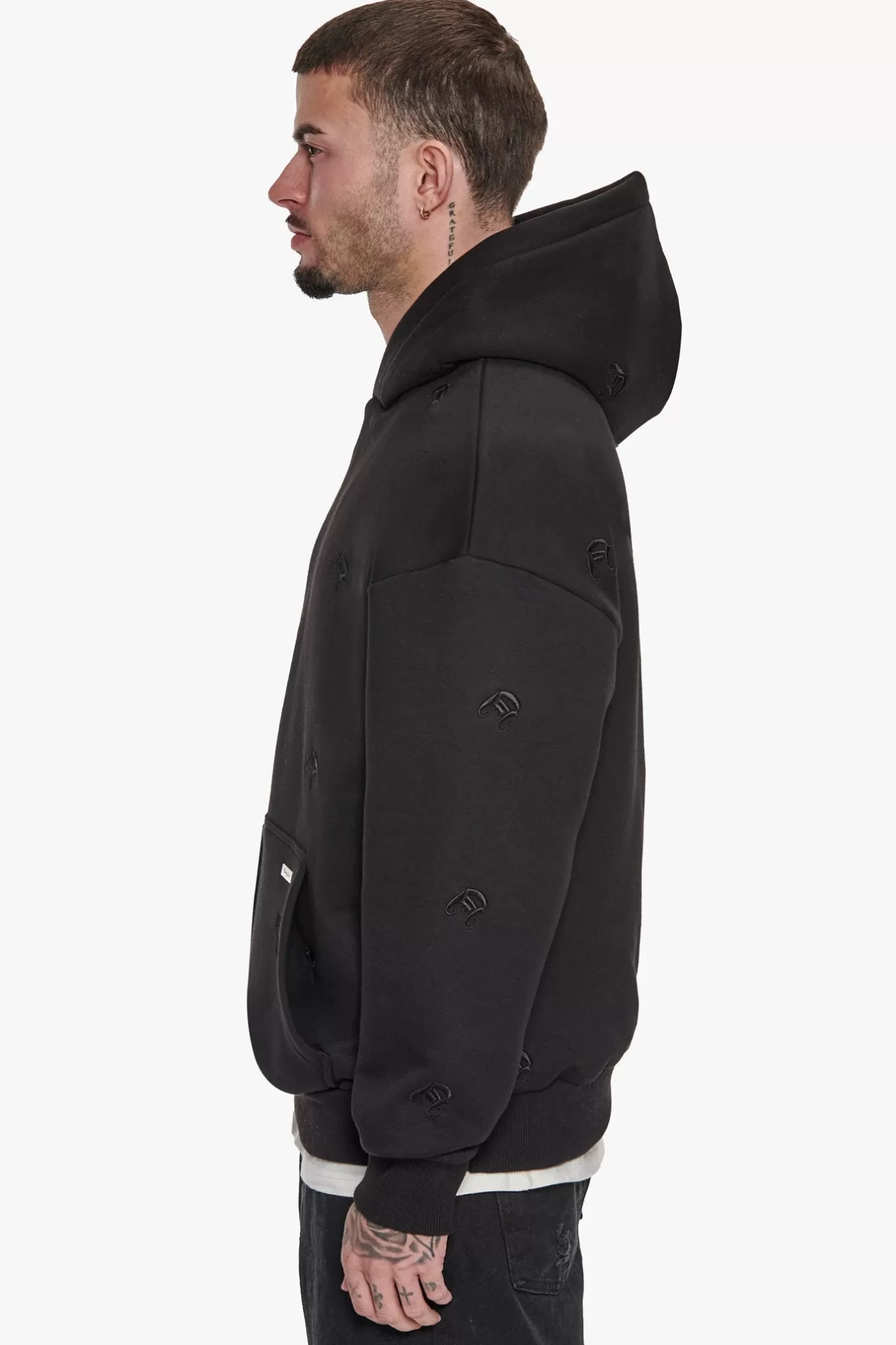 Dropsize HEAVY OVERSIZE ALLOVER EMBO HOODIE BLACK* Hoodie