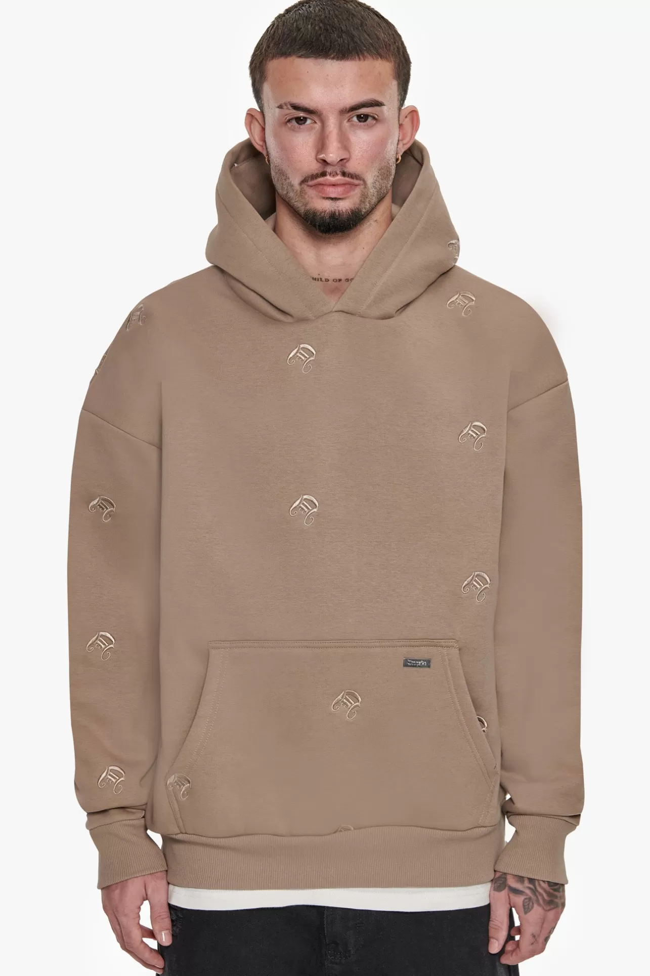Dropsize HEAVY OVERSIZE ALLOVER EMBO HOODIE SILVER MINK* Hoodie