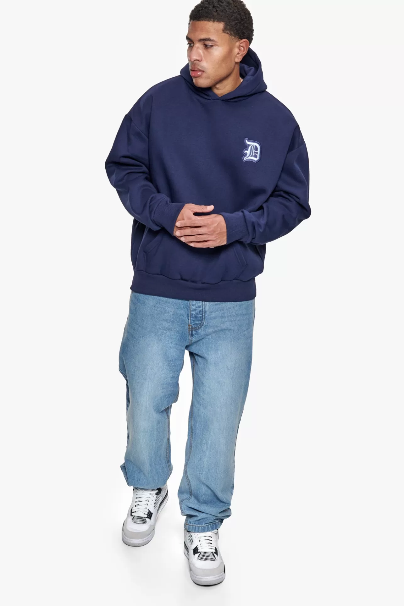 Dropsize HEAVY OVERSIZE BACKLOGO HOODIE BLACK IRIS / BABY BLUE* Hoodie