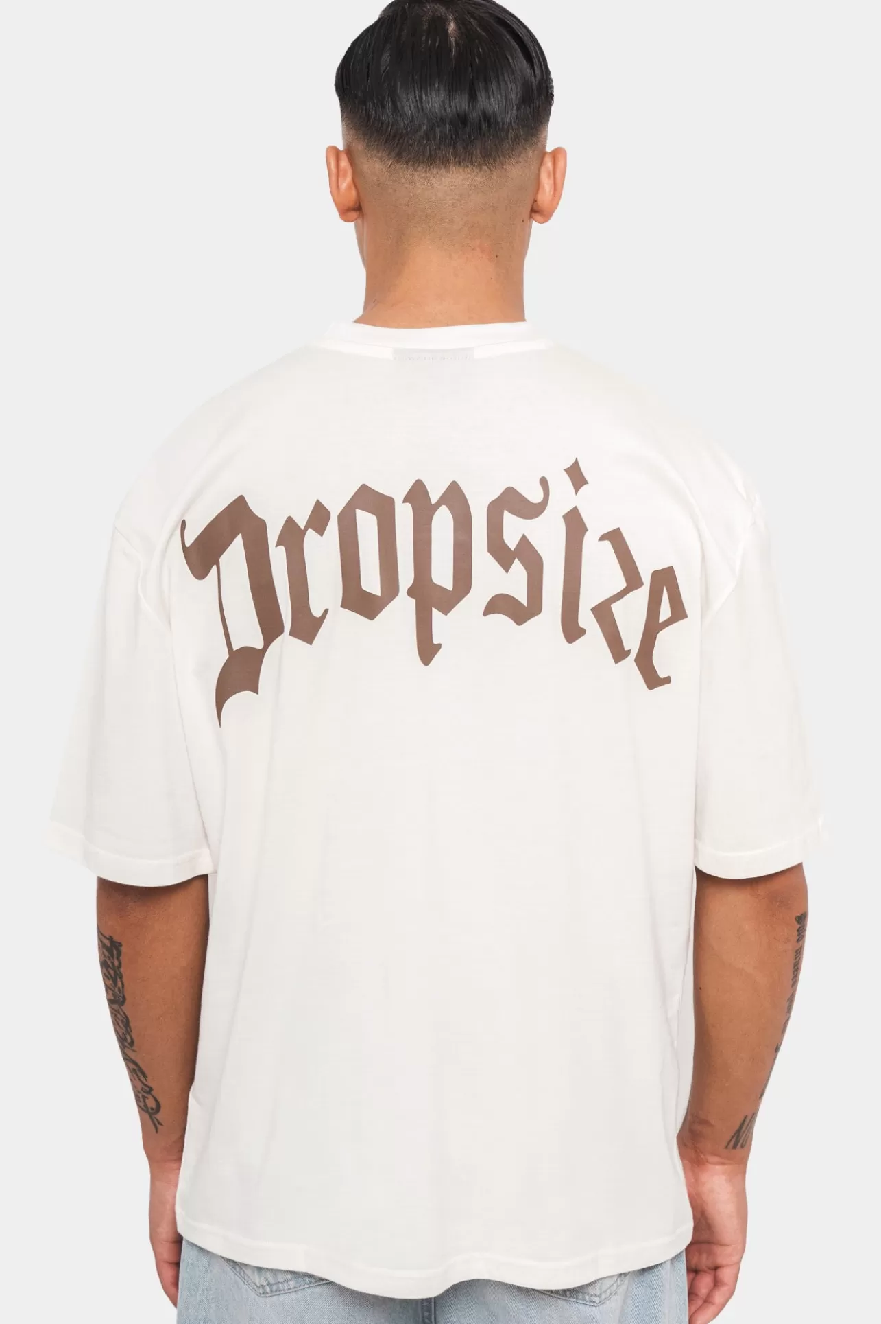 Dropsize HEAVY OVERSIZE BACKPRINT T-SHIRT CREAM/BROWN* T Shirt