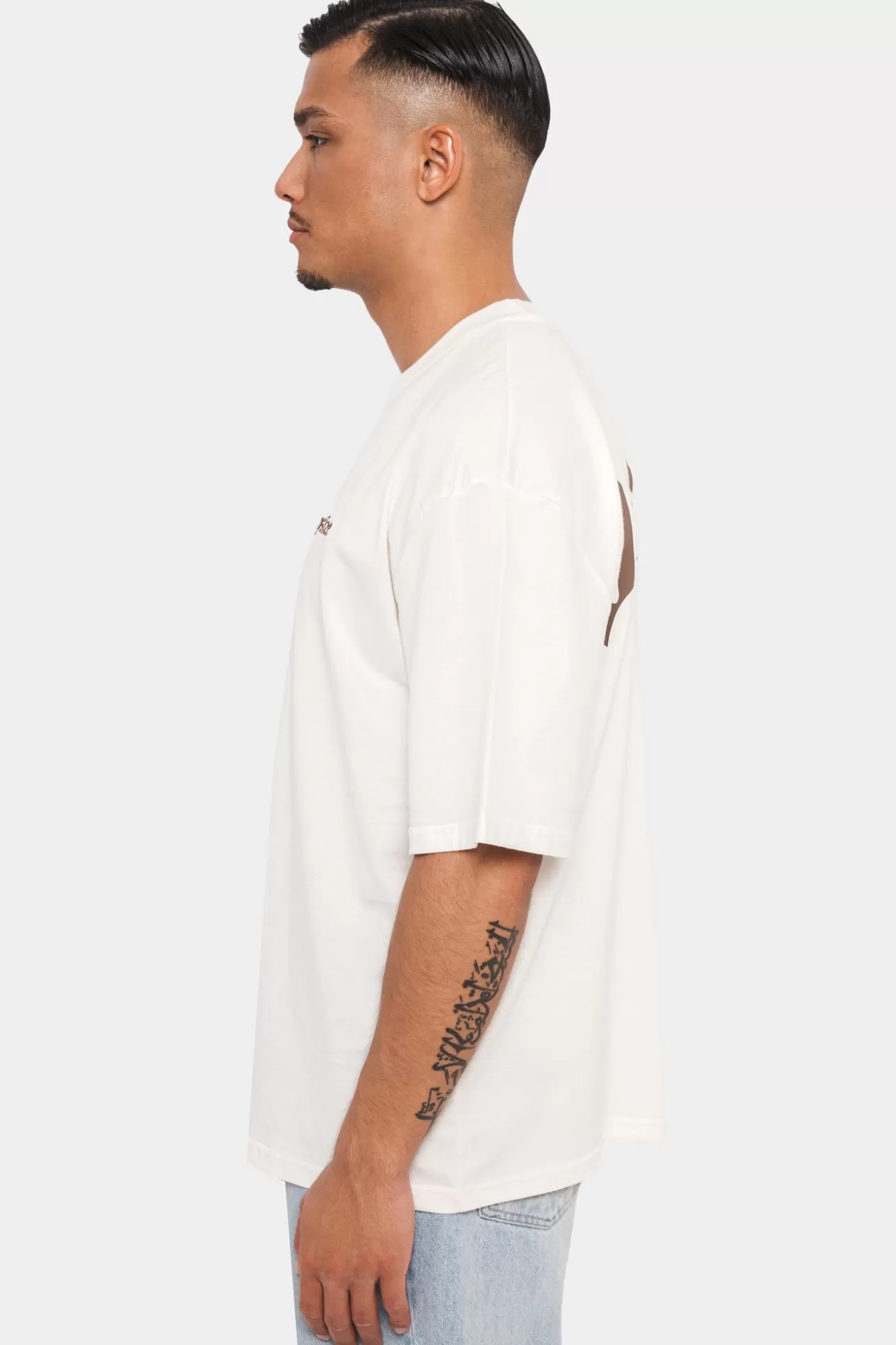Dropsize HEAVY OVERSIZE BACKPRINT T-SHIRT CREAM/BROWN* T Shirt