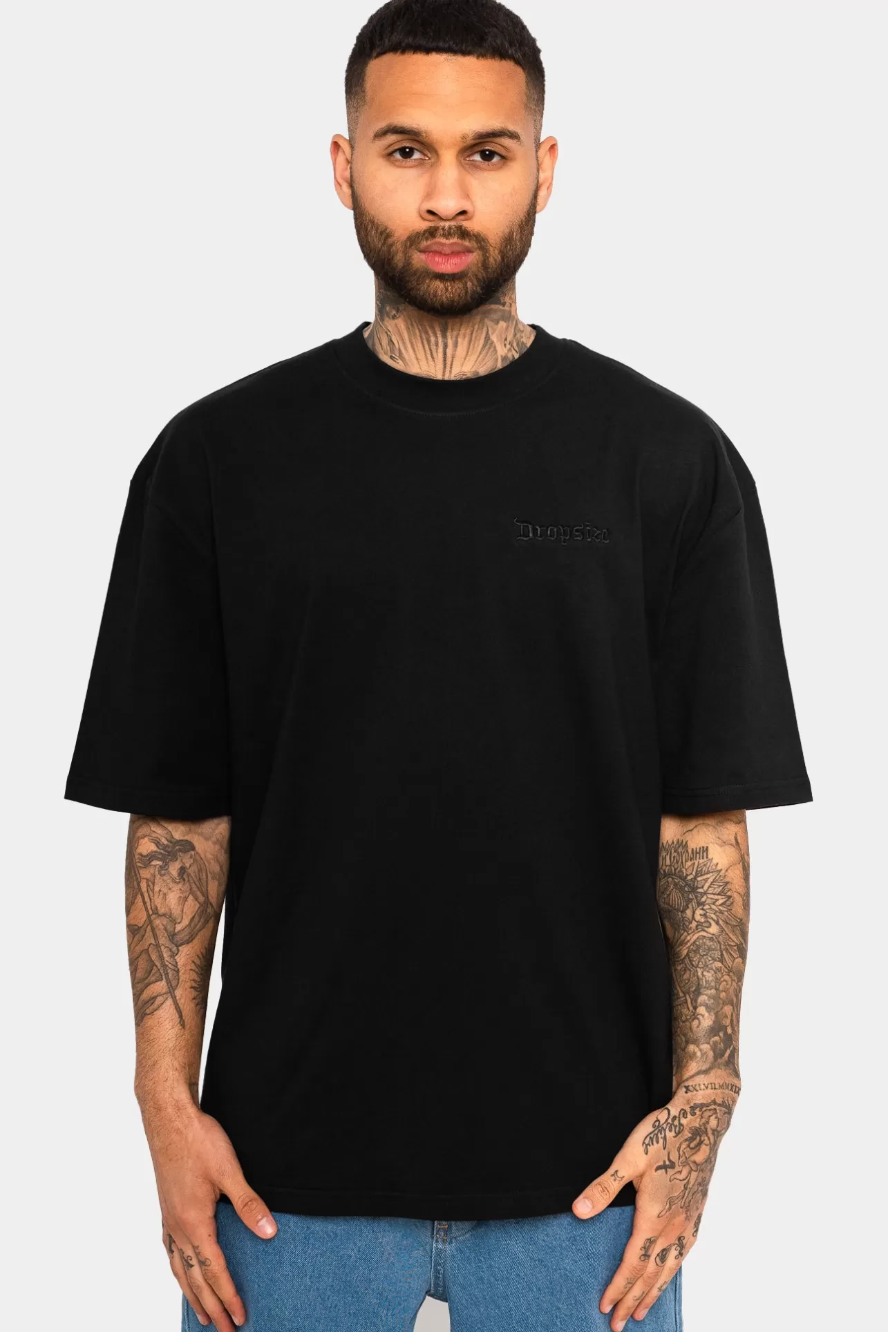 Dropsize HEAVY OVERSIZE BLUE MOON DESIGN T-SHIRT BLACK* T Shirt