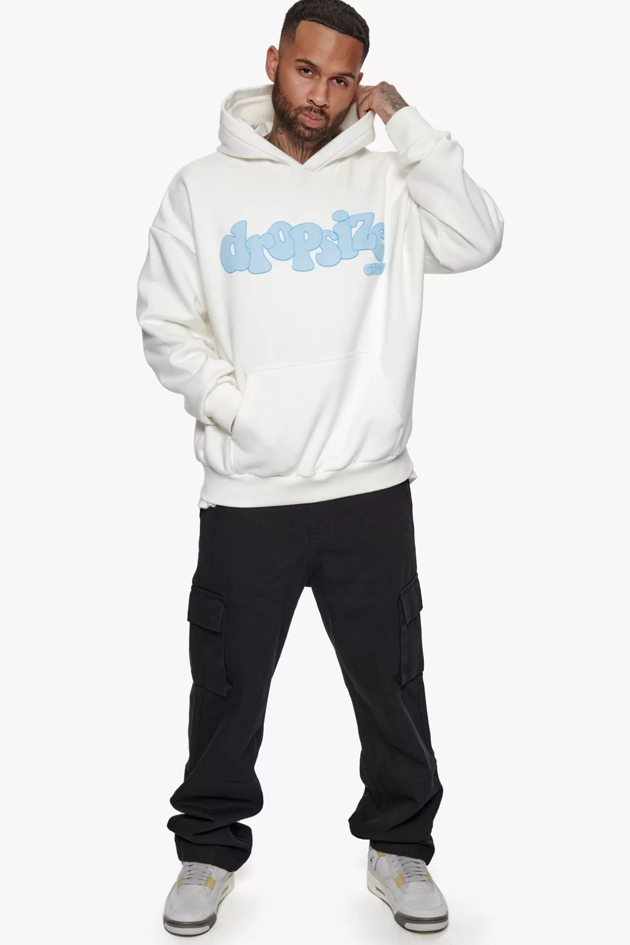 Dropsize HEAVY OVERSIZE BLUE PUFFER PRINT HOODIE CREAM WHITE* Hoodie
