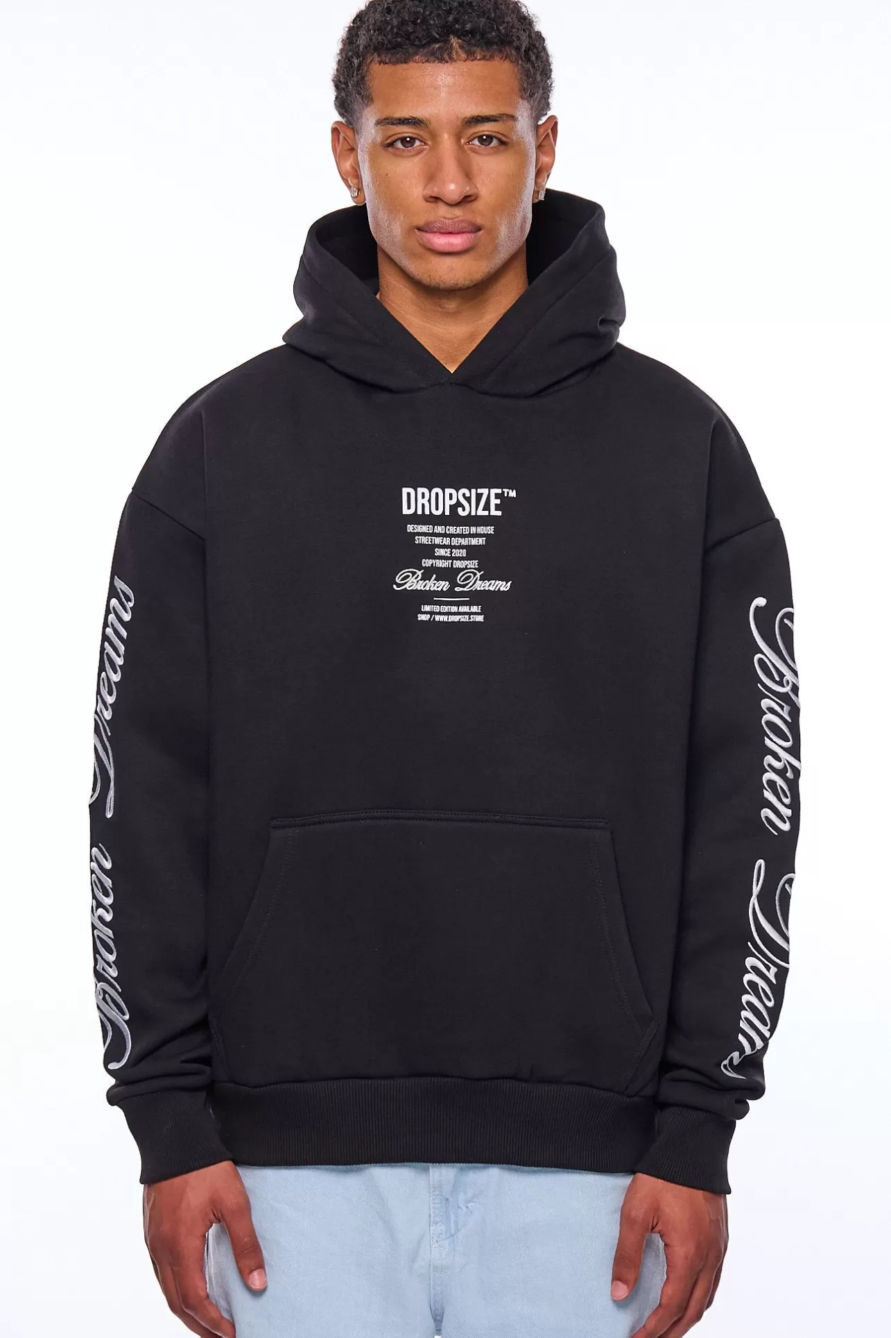 Dropsize HEAVY OVERSIZE BROKEN DREAMS SLEEVE HOODIE BLACK* Hoodie