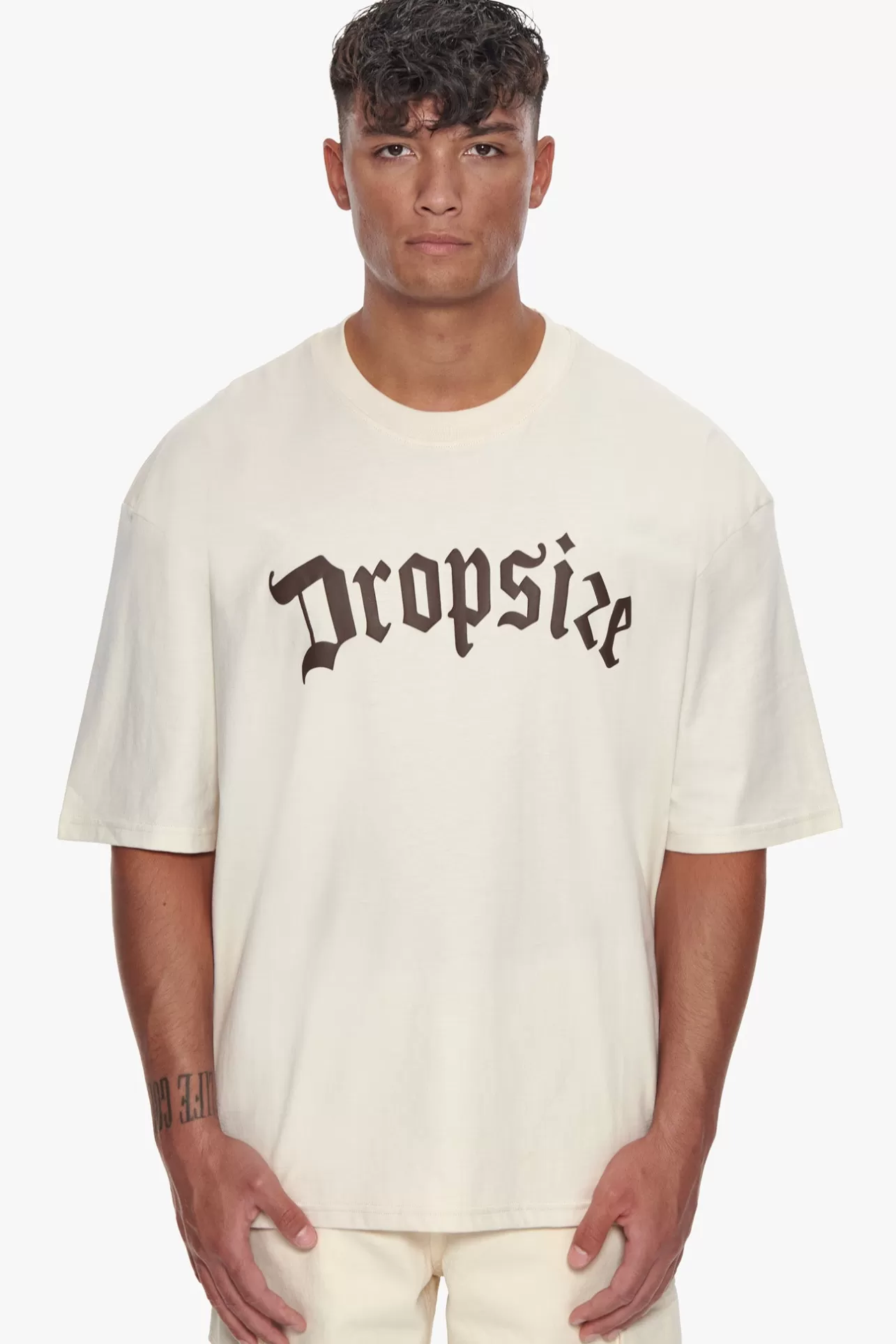 Dropsize HEAVY OVERSIZE BROWN LOGO PUFFER PRINT T-SHIRT COCONUT MILK* T Shirt