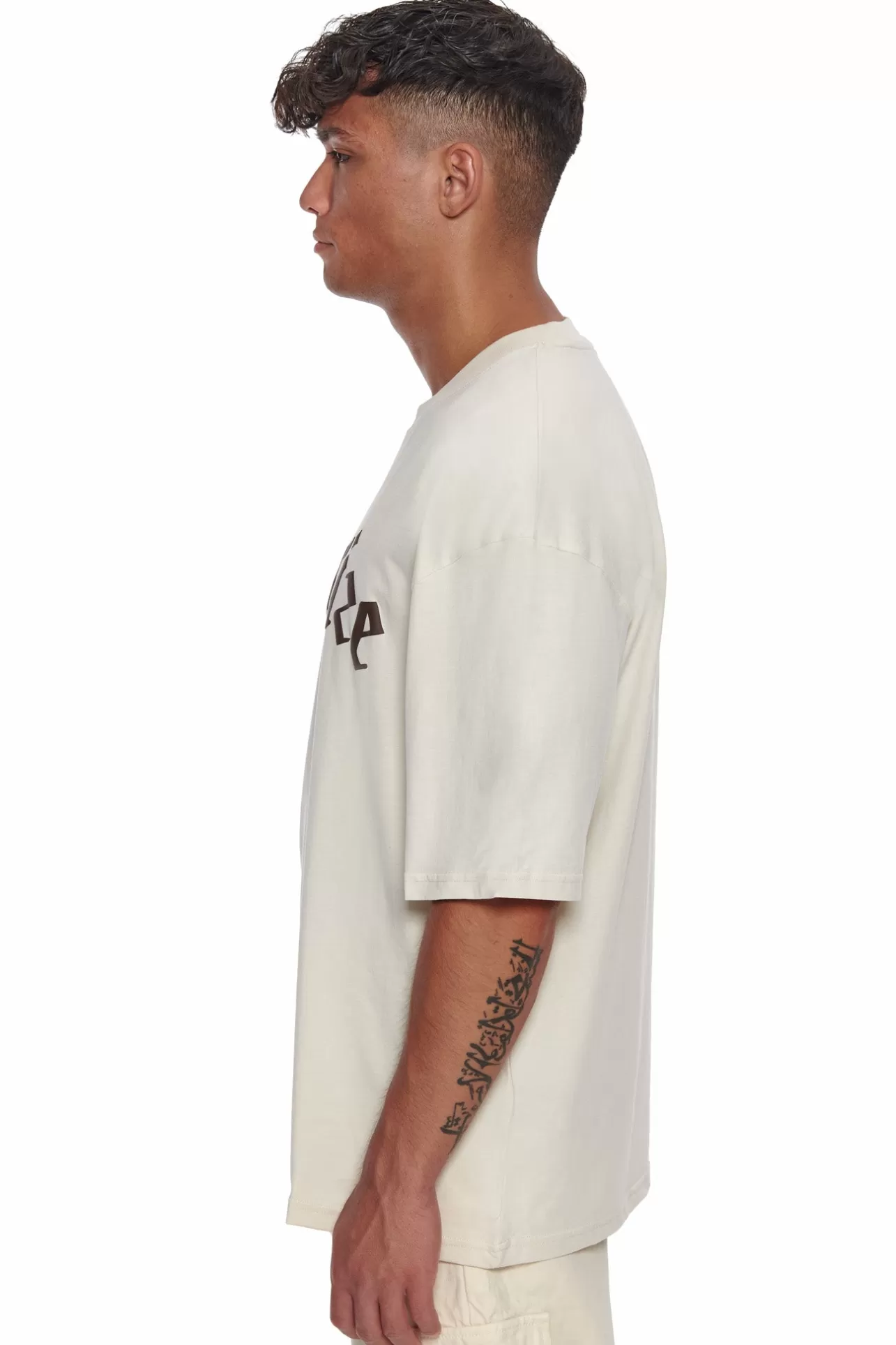 Dropsize HEAVY OVERSIZE BROWN LOGO PUFFER PRINT T-SHIRT COCONUT MILK* T Shirt