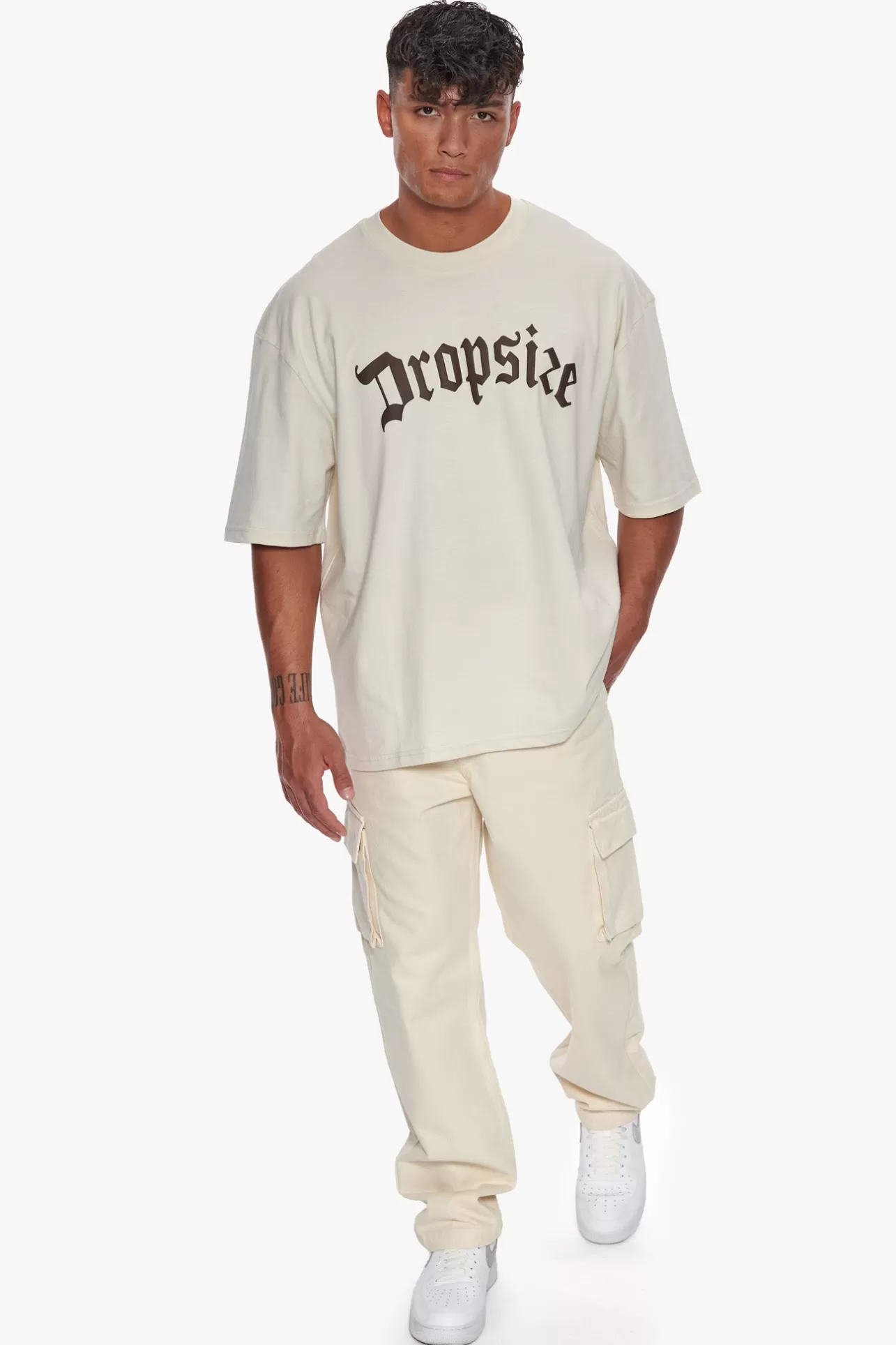Dropsize HEAVY OVERSIZE BROWN LOGO PUFFER PRINT T-SHIRT COCONUT MILK* T Shirt