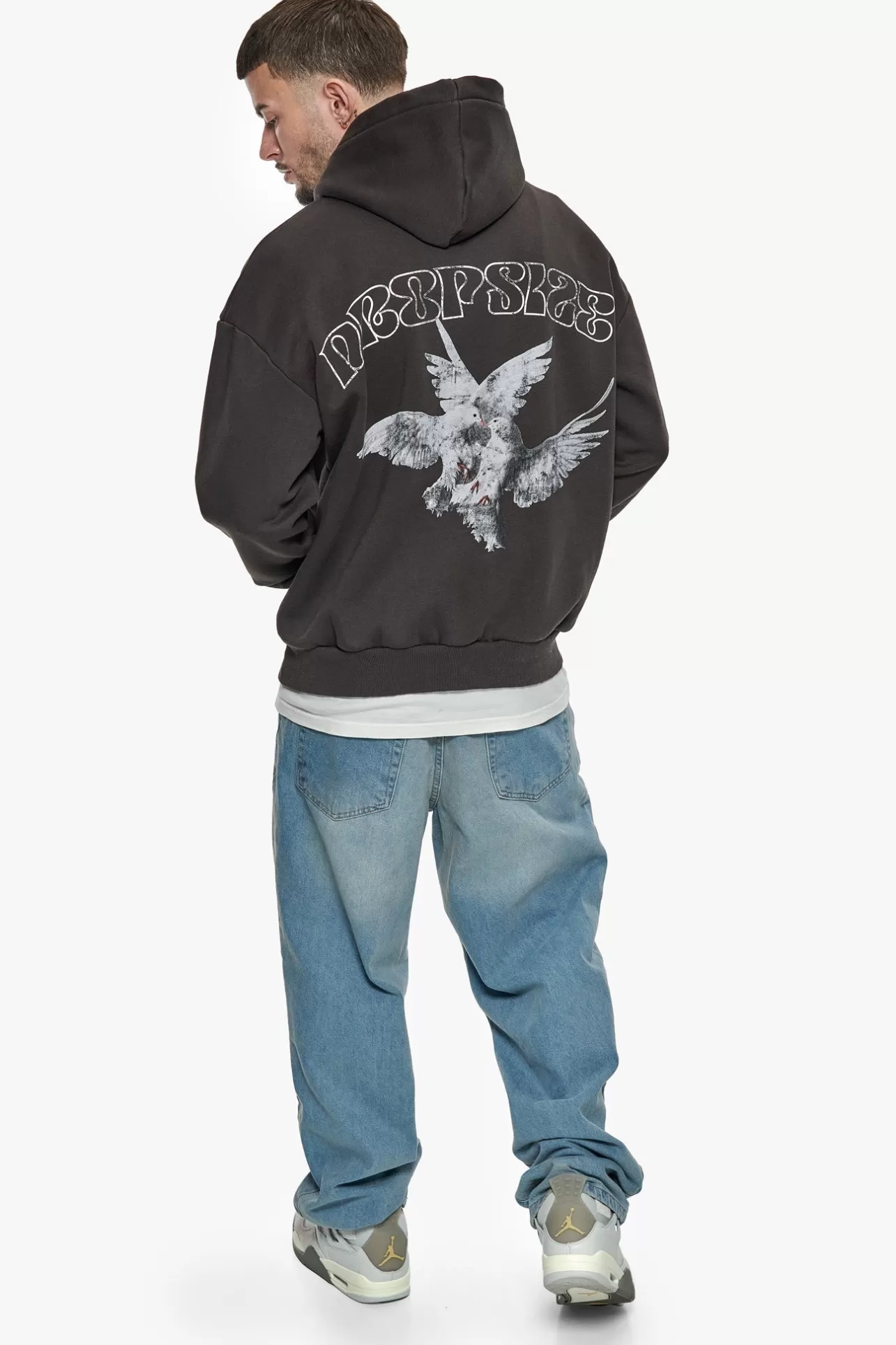 Dropsize HEAVY OVERSIZE CARESS DOVES V2 HOODIE WASHED BLACK* Hoodie