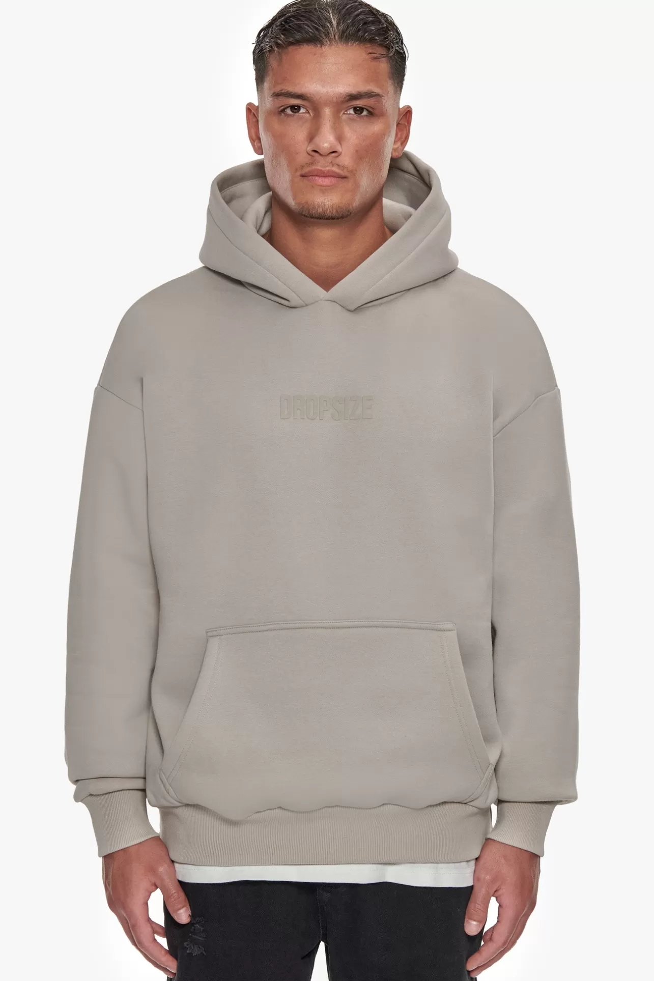 Dropsize HEAVY OVERSIZE CENTER HD HOODIE STONE* Hoodie
