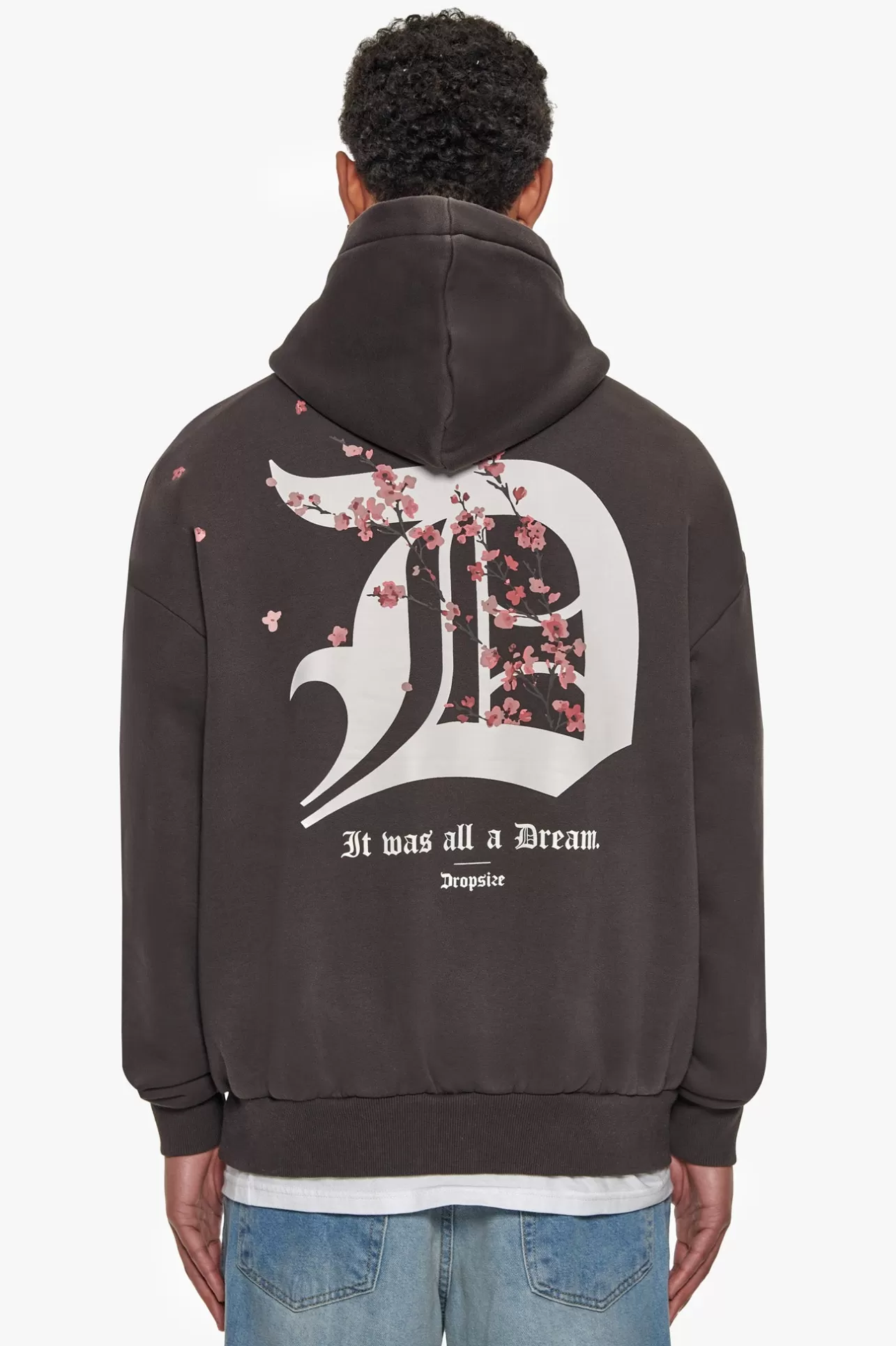 Dropsize HEAVY OVERSIZE CHERRY FLOWERS HOODIE WASHED BLACK* Hoodie