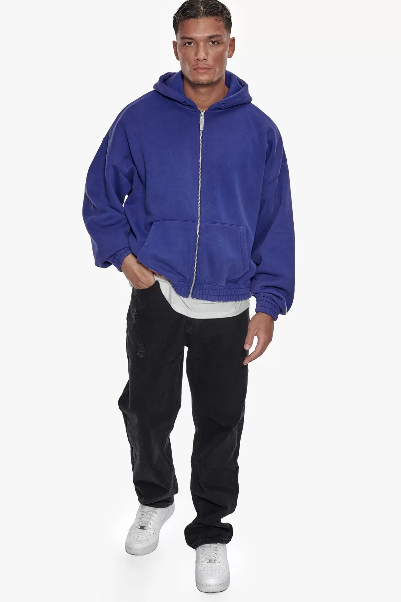 Dropsize HEAVY OVERSIZE CORD ZIP HOODIE WASHED BLUE* Zips