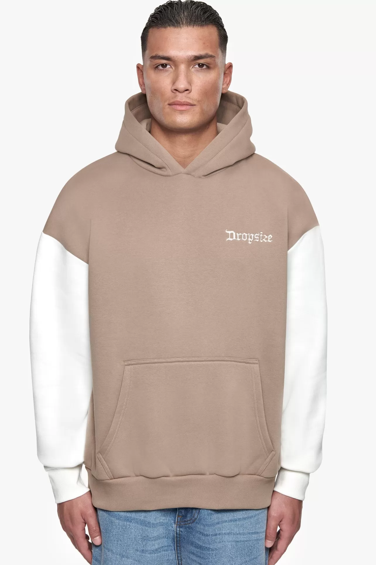 Dropsize HEAVY OVERSIZE CREAM SLEEVE HOODIE SILVER MINK* Hoodie