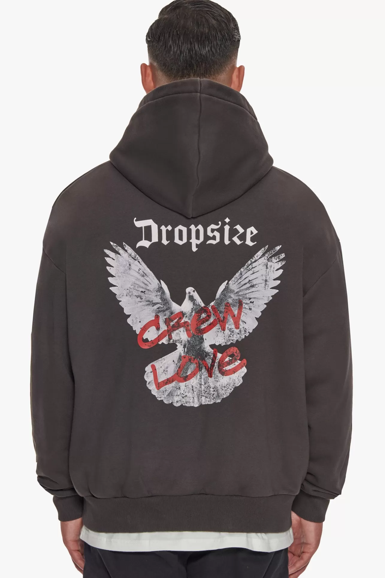 Dropsize HEAVY OVERSIZE CREW LOVE DOVE HOODIE WASHED BLACK* Hoodie