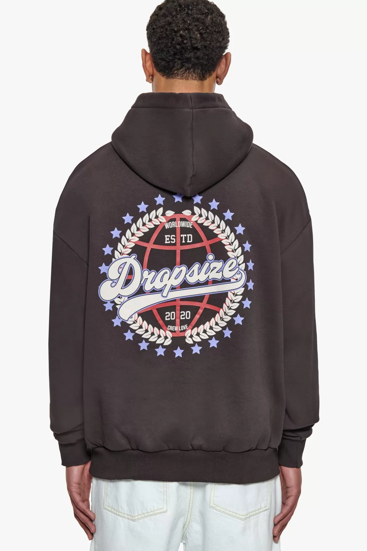 Dropsize HEAVY OVERSIZE CREW LOVE GLOBE HOODIE WASHED BLACK* Hoodie