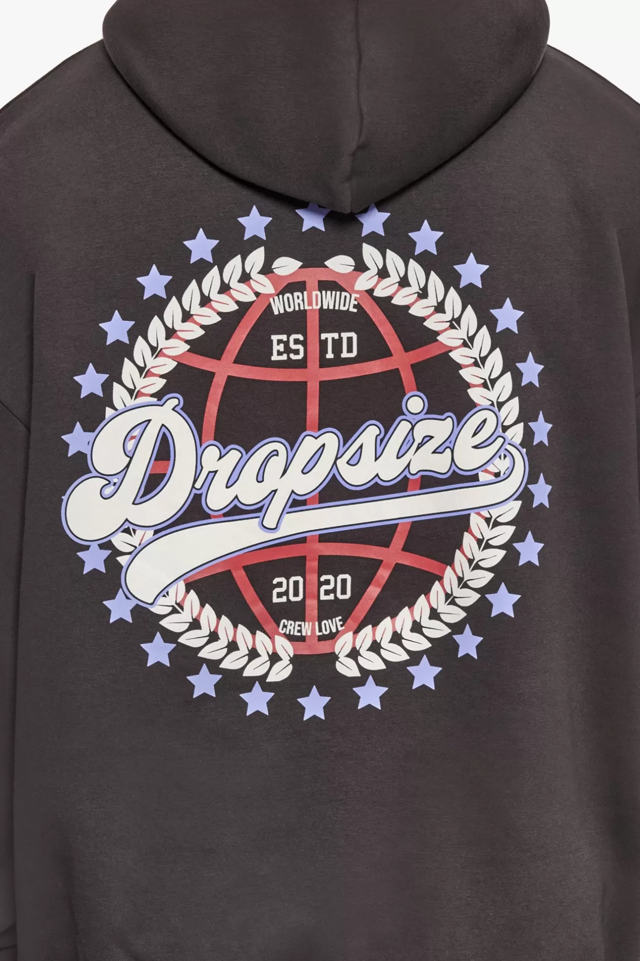Dropsize HEAVY OVERSIZE CREW LOVE GLOBE HOODIE WASHED BLACK* Hoodie