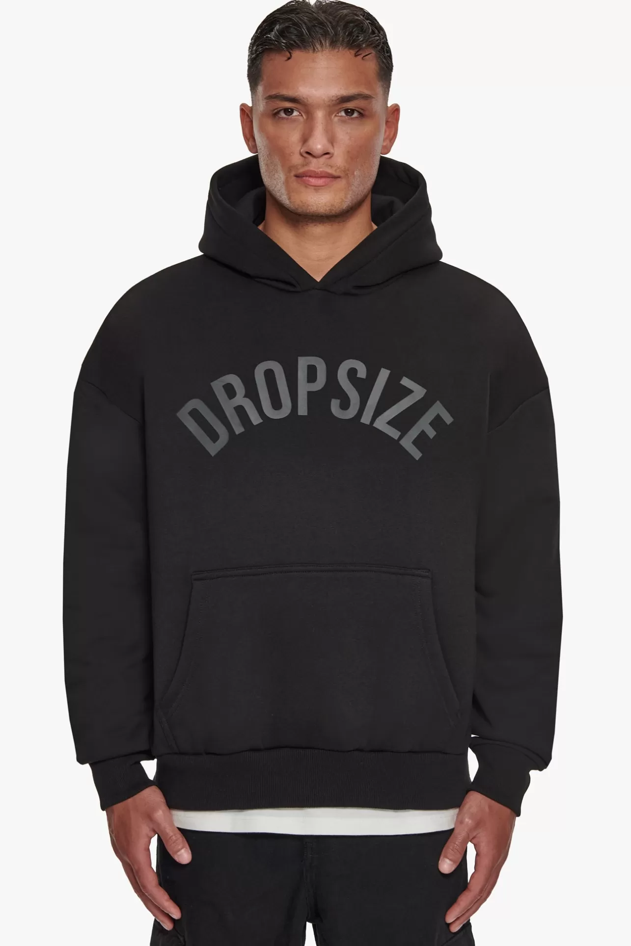 Dropsize HEAVY OVERSIZE CURVED HOODIE BLACK* Hoodie