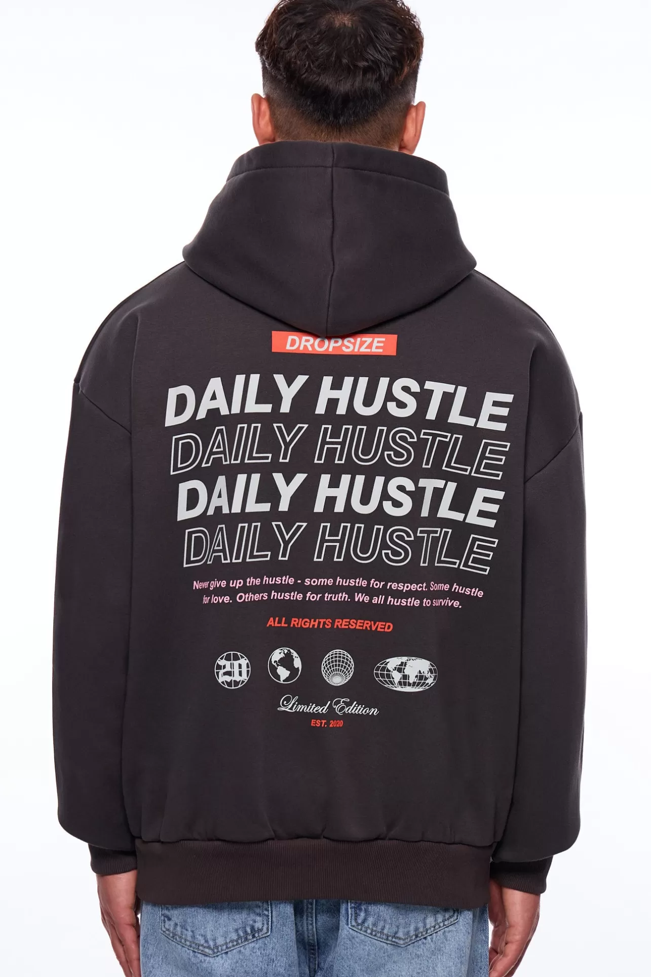 Dropsize HEAVY OVERSIZE DAILY HUSTLE HOODIE WASHED BLACK* Hoodie
