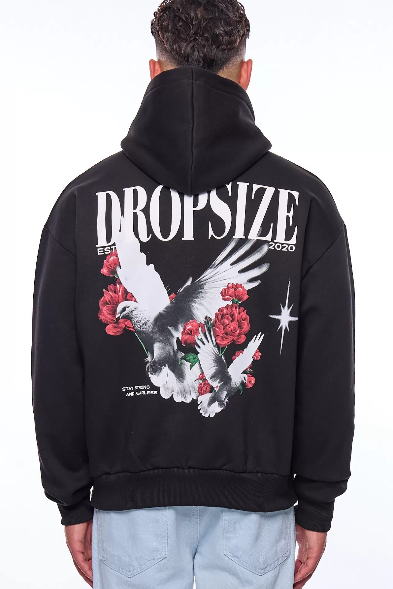 Dropsize HEAVY OVERSIZE DOVES AND ROSES HOODIE BLACK* Hoodie