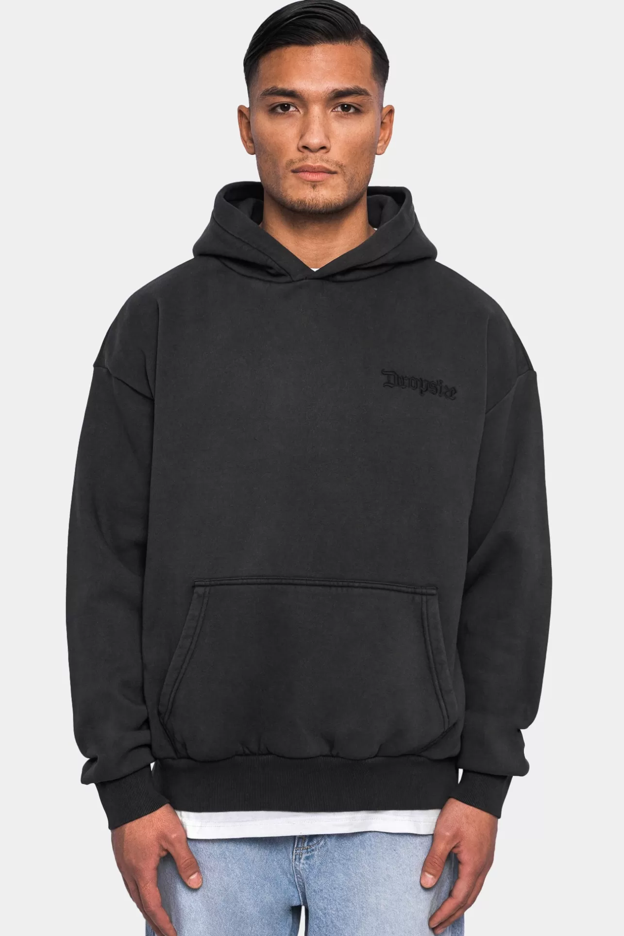 Dropsize HEAVY OVERSIZE EMBO HOODIE ACID WASHED BLACK* Hoodie