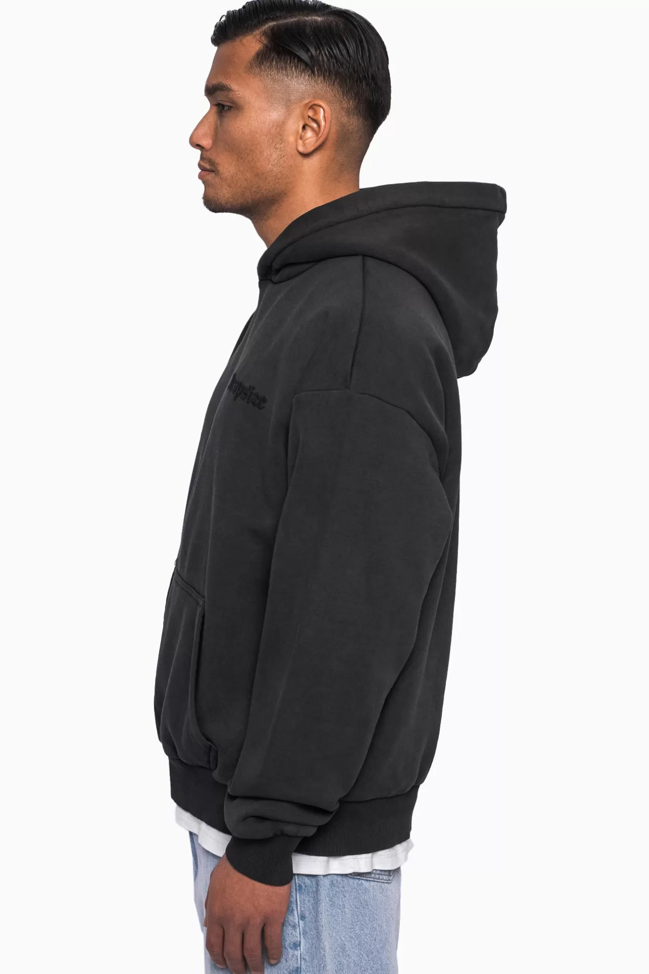 Dropsize HEAVY OVERSIZE EMBO HOODIE ACID WASHED BLACK* Hoodie