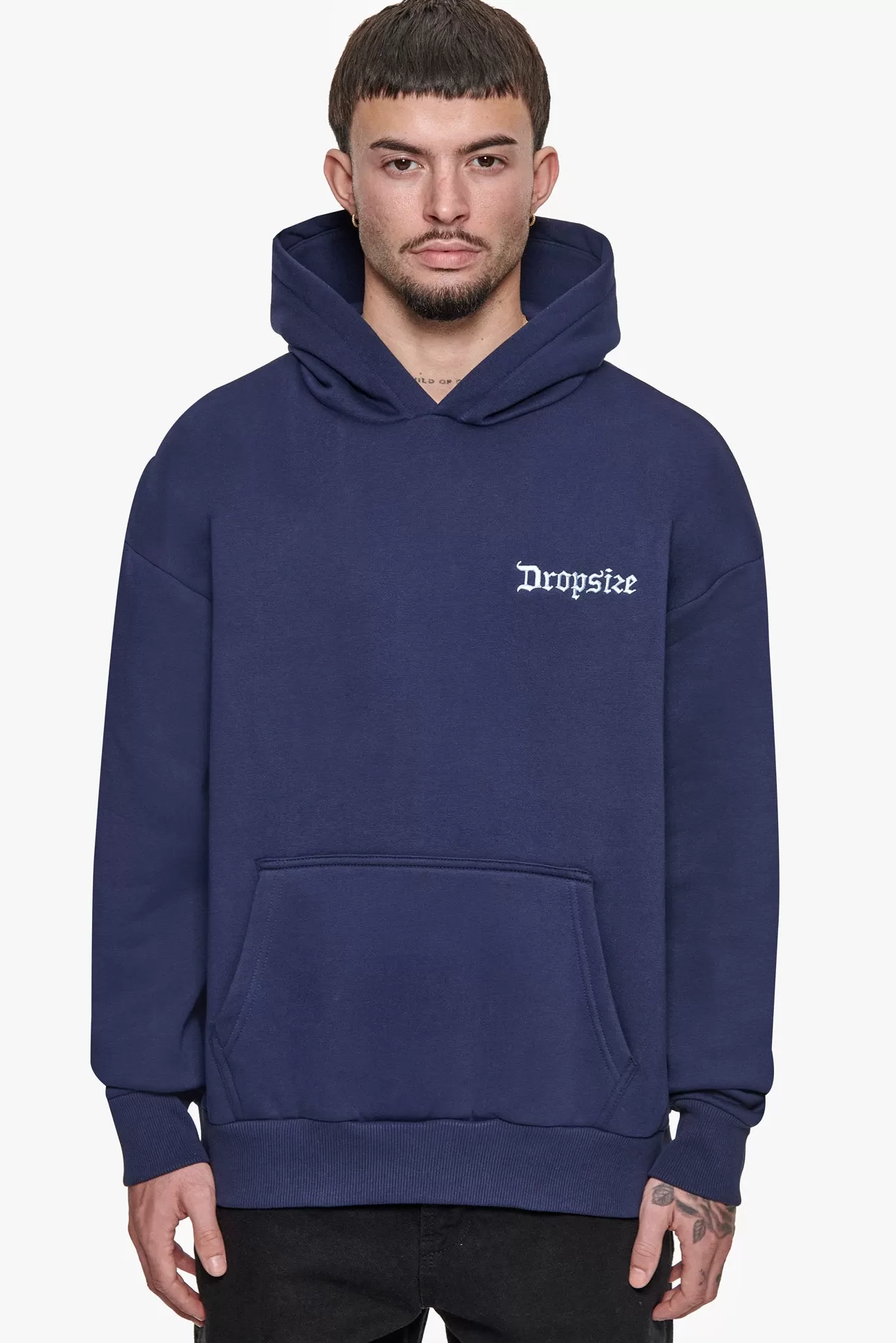 Dropsize HEAVY OVERSIZE EMBO HOODIE BLACK IRIS* Hoodie