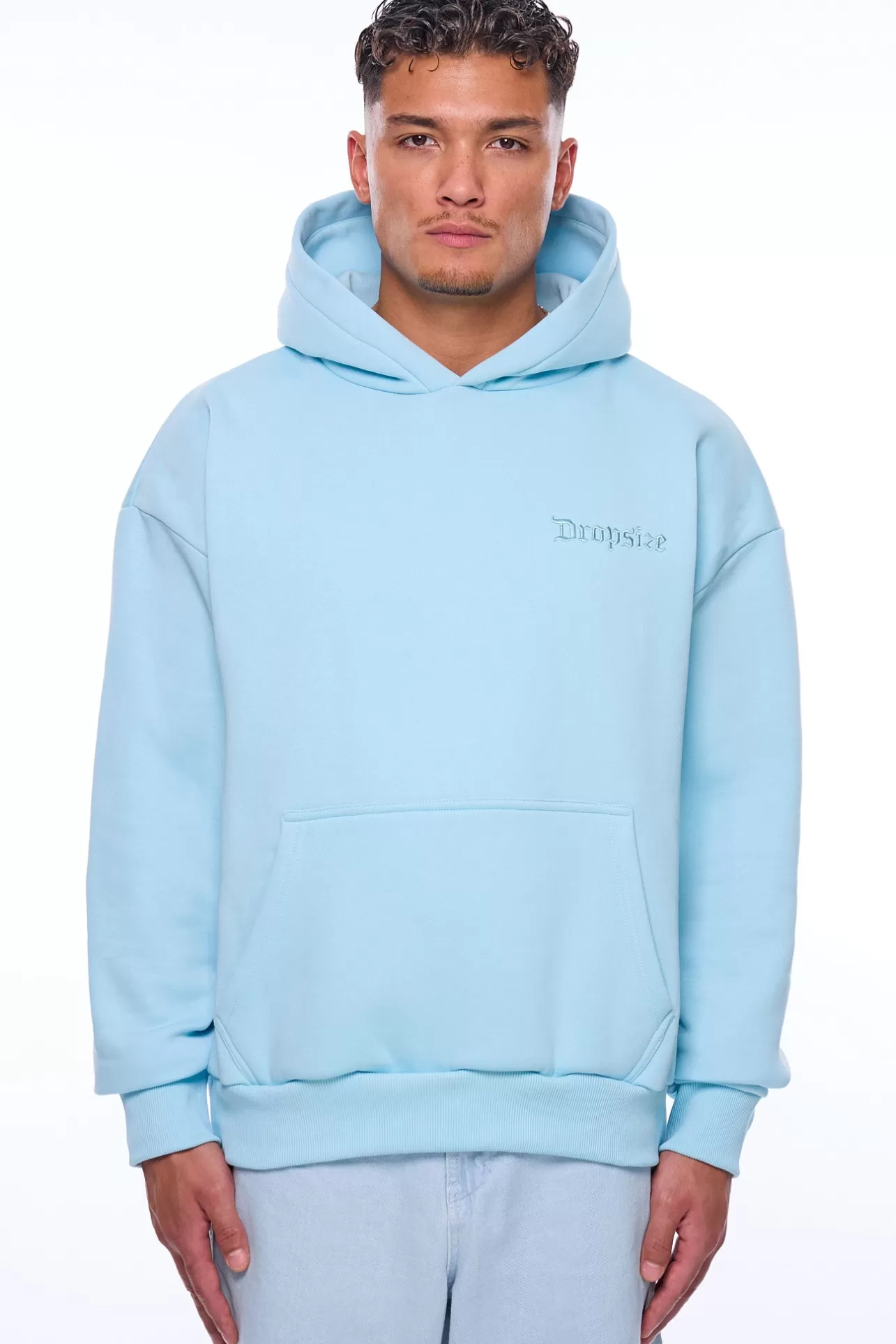 Dropsize HEAVY OVERSIZE EMBO HOODIE BLUE GLOW* Hoodie