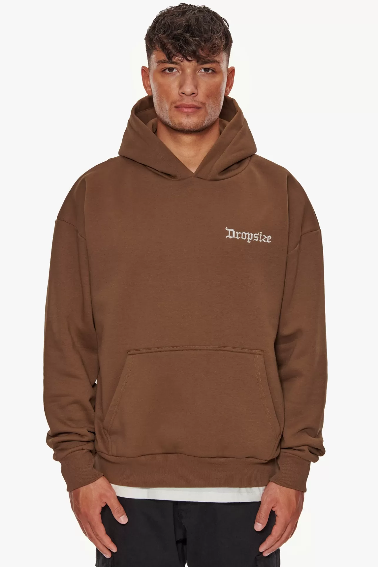 Dropsize HEAVY OVERSIZE EMBO HOODIE BROWN* Hoodie