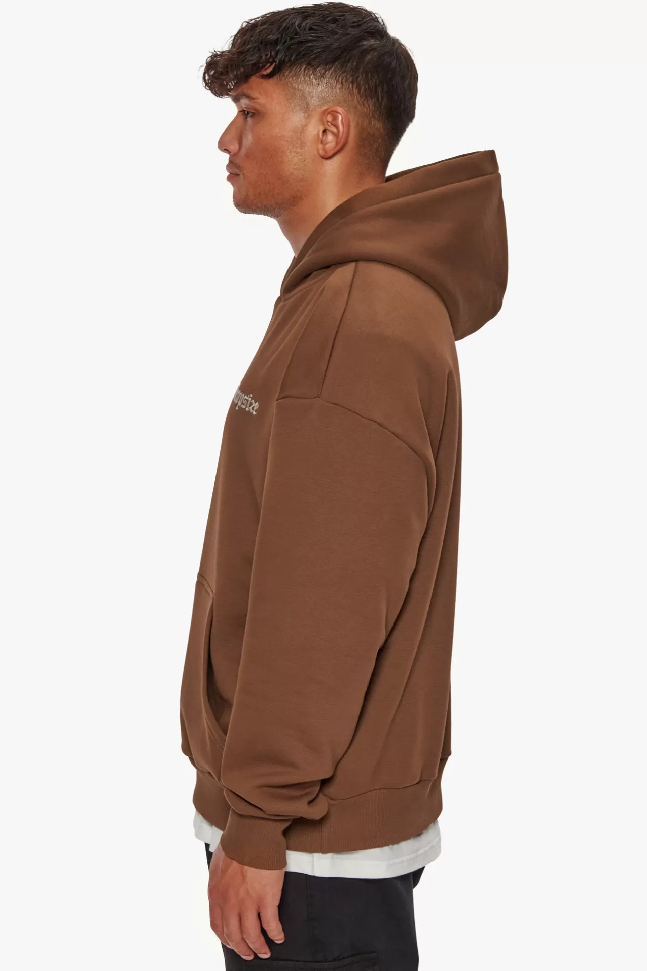 Dropsize HEAVY OVERSIZE EMBO HOODIE BROWN* Hoodie