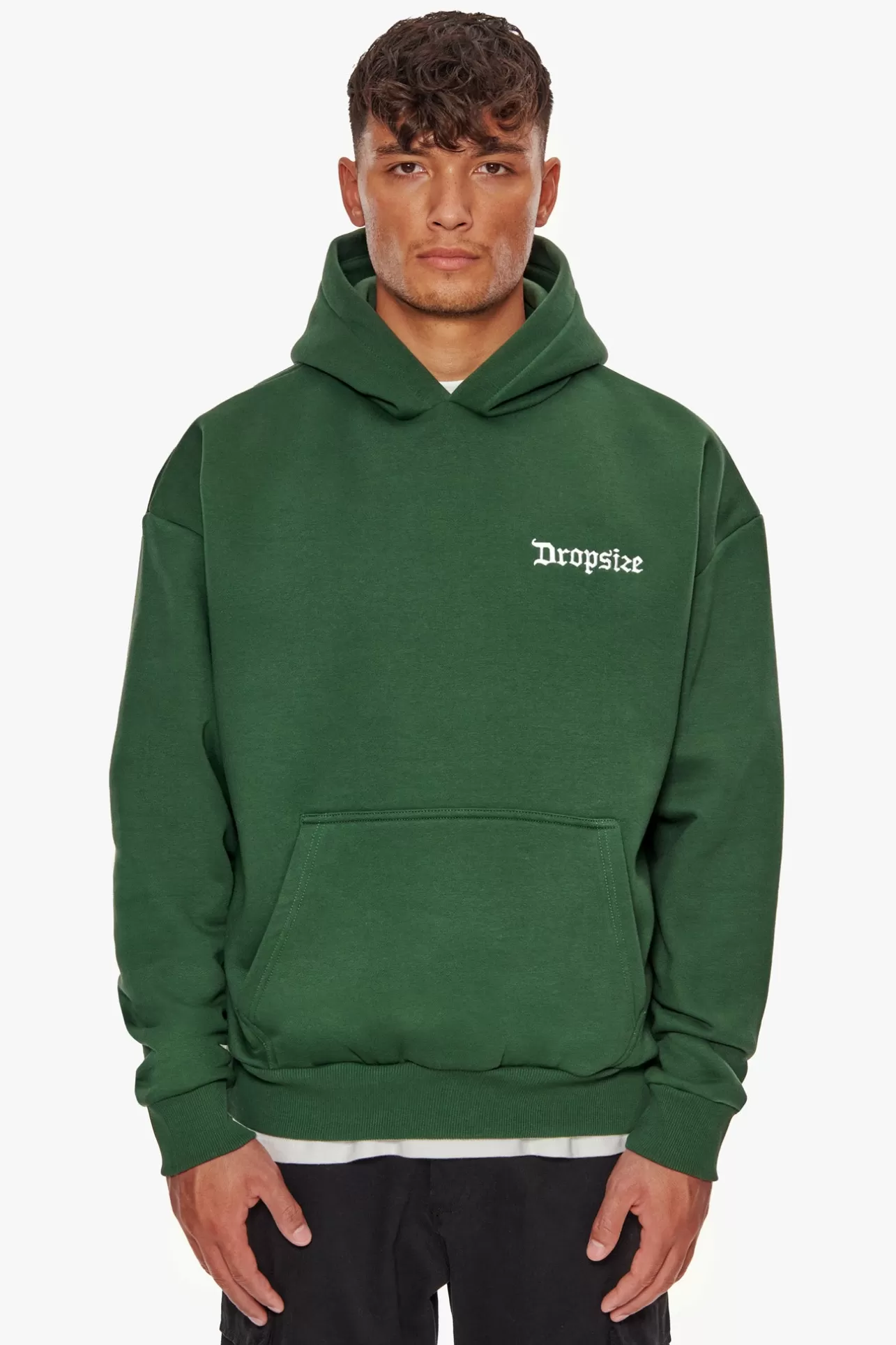 Dropsize HEAVY OVERSIZE EMBO HOODIE DARK GREEN* Hoodie