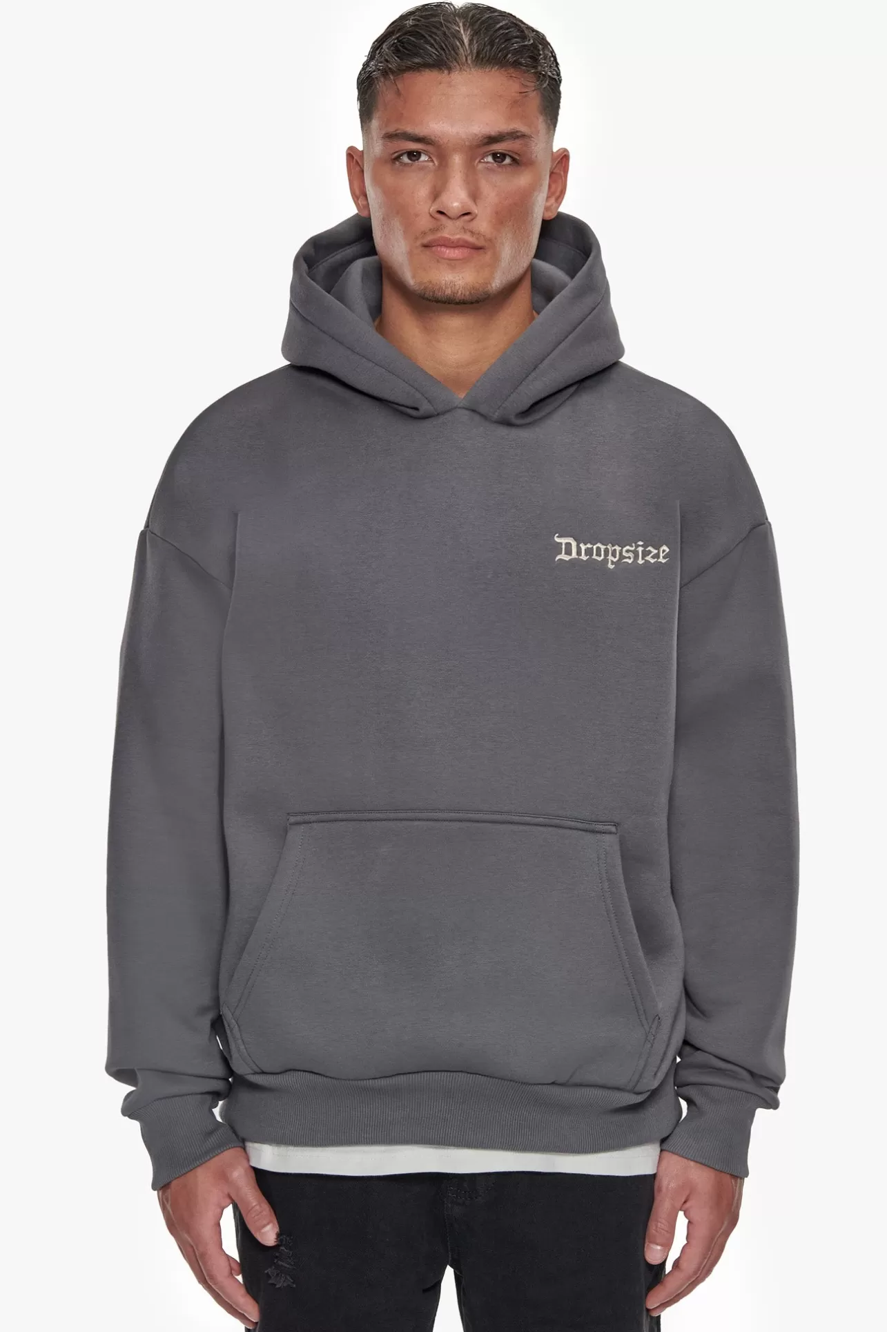 Dropsize HEAVY OVERSIZE EMBO HOODIE GRAY / CREAM* Hoodie