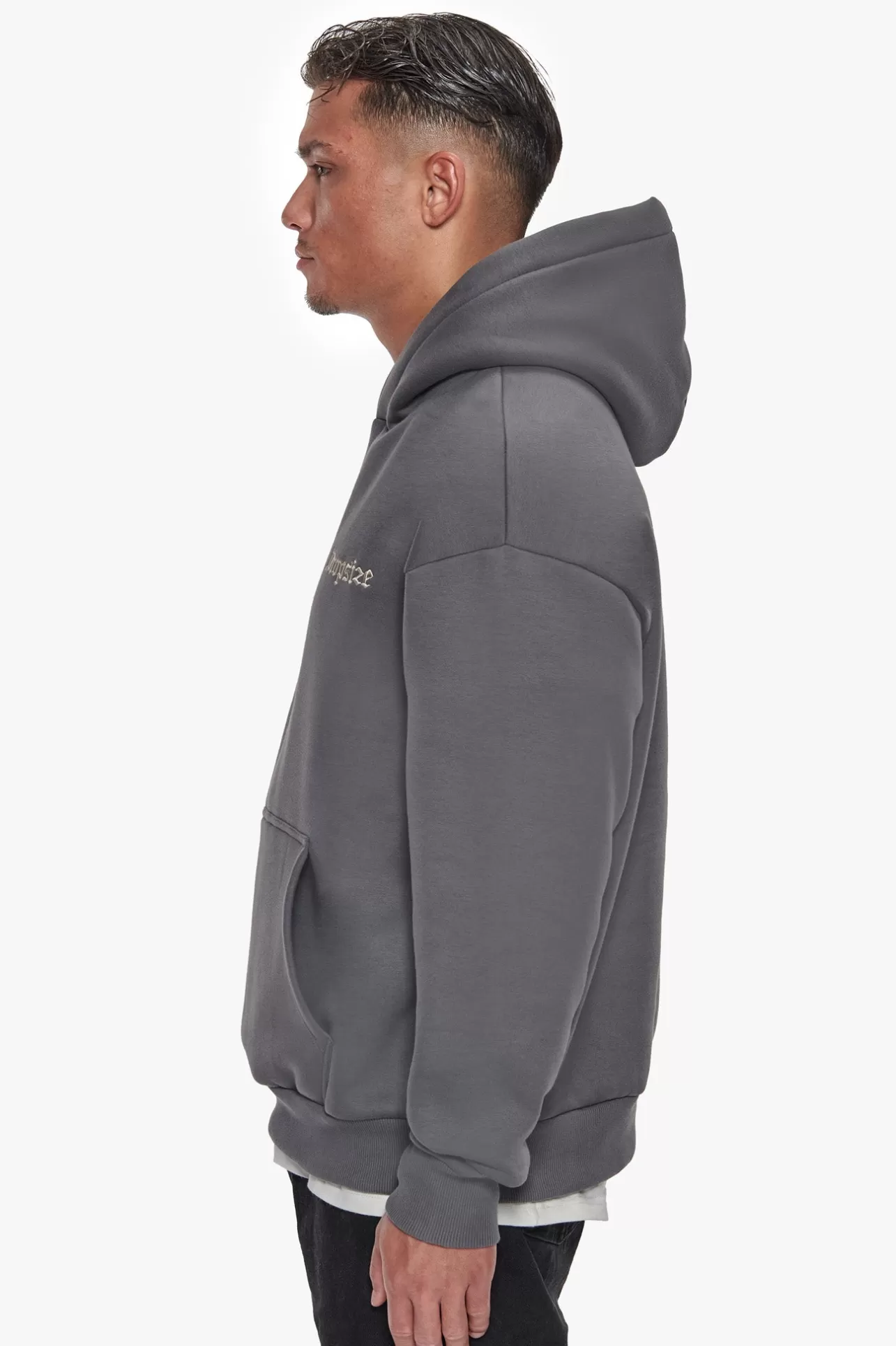 Dropsize HEAVY OVERSIZE EMBO HOODIE GRAY / CREAM* Hoodie
