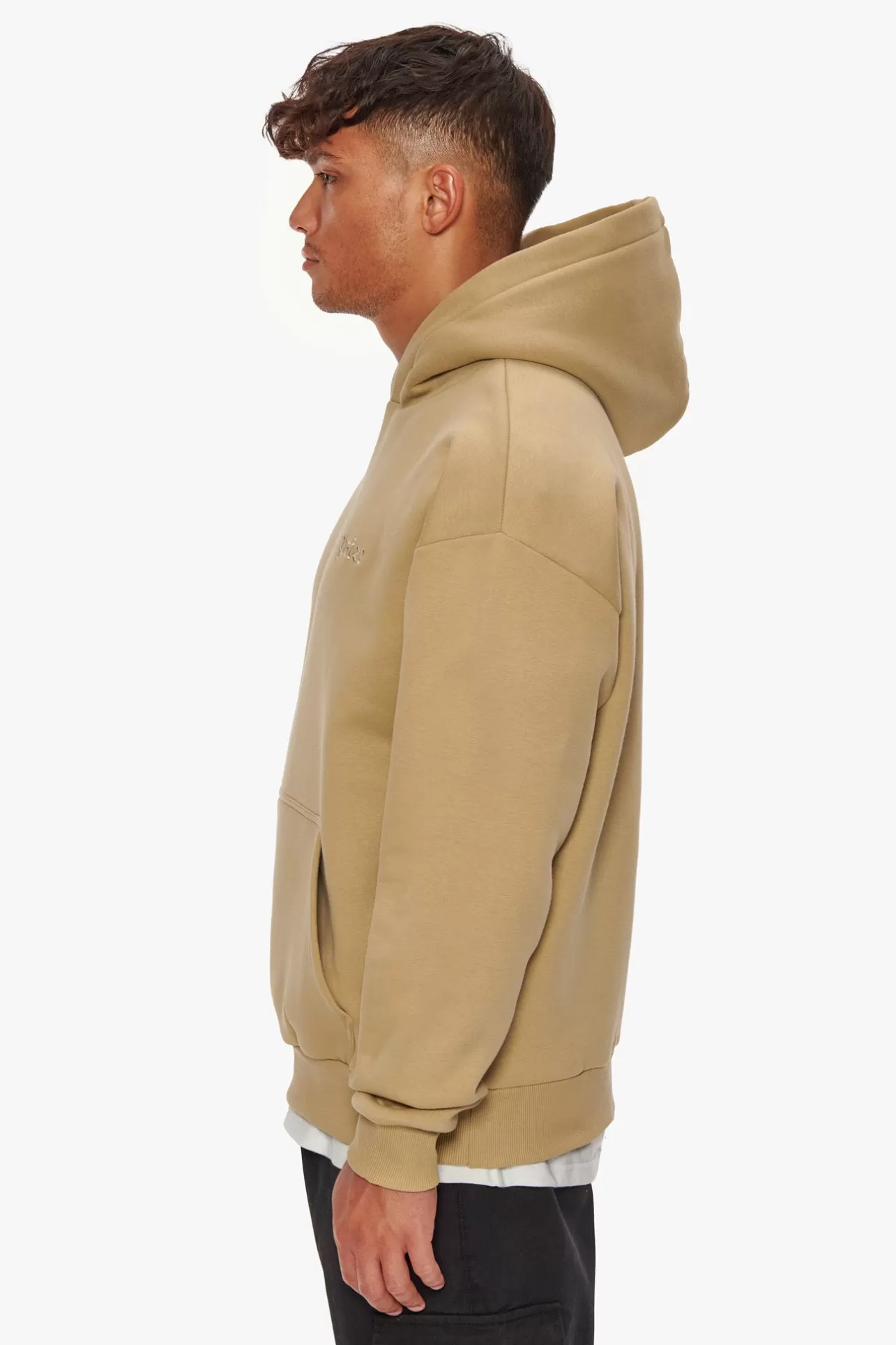Dropsize HEAVY OVERSIZE EMBO HOODIE LIGHT BROWN* Hoodie