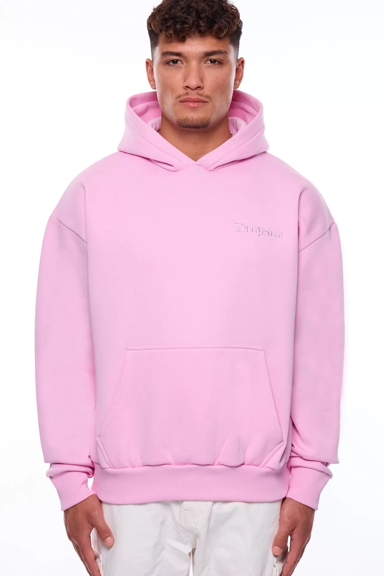 Dropsize HEAVY OVERSIZE EMBO HOODIE PINK* Hoodie