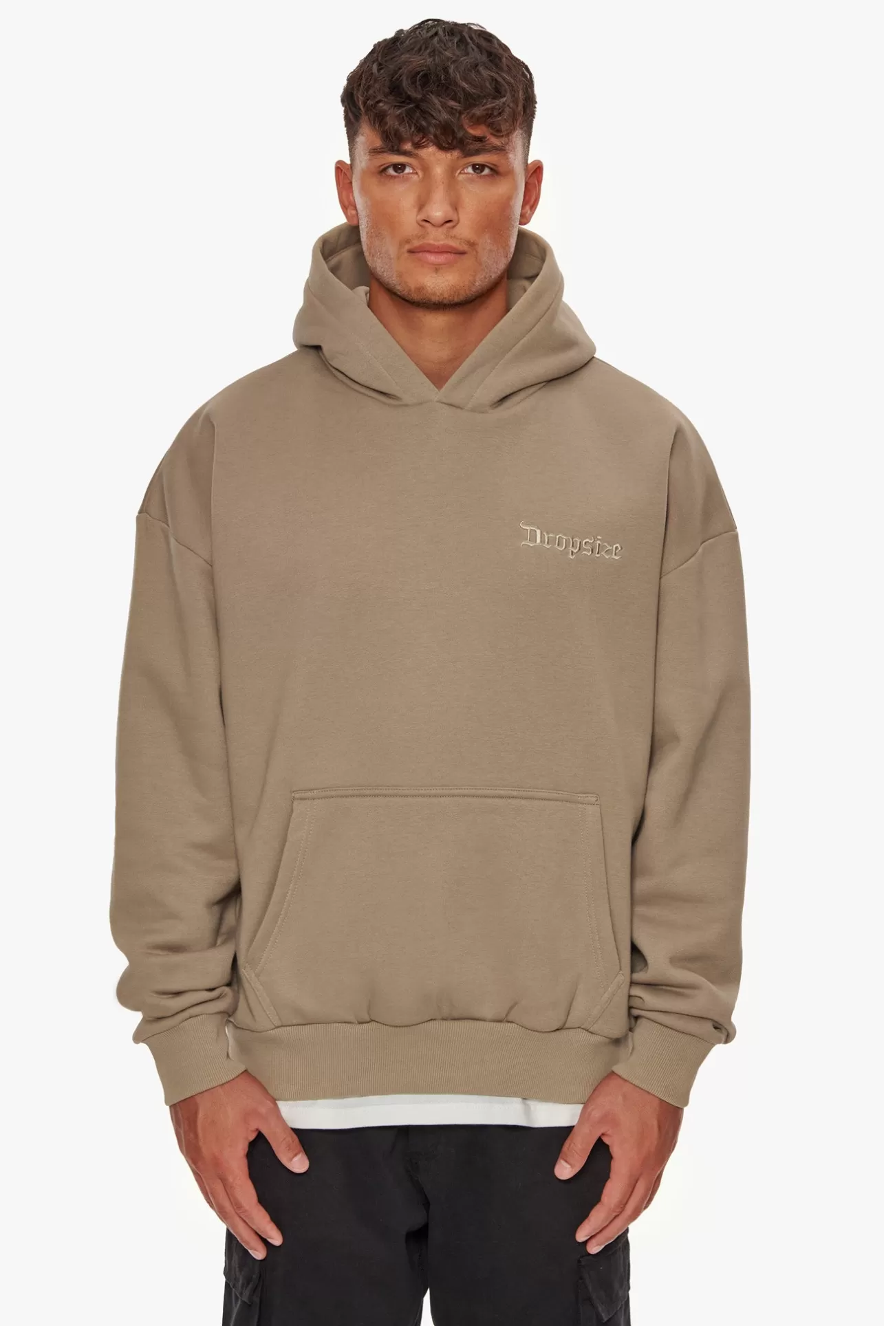 Dropsize HEAVY OVERSIZE EMBO HOODIE SILVER MINK* Hoodie