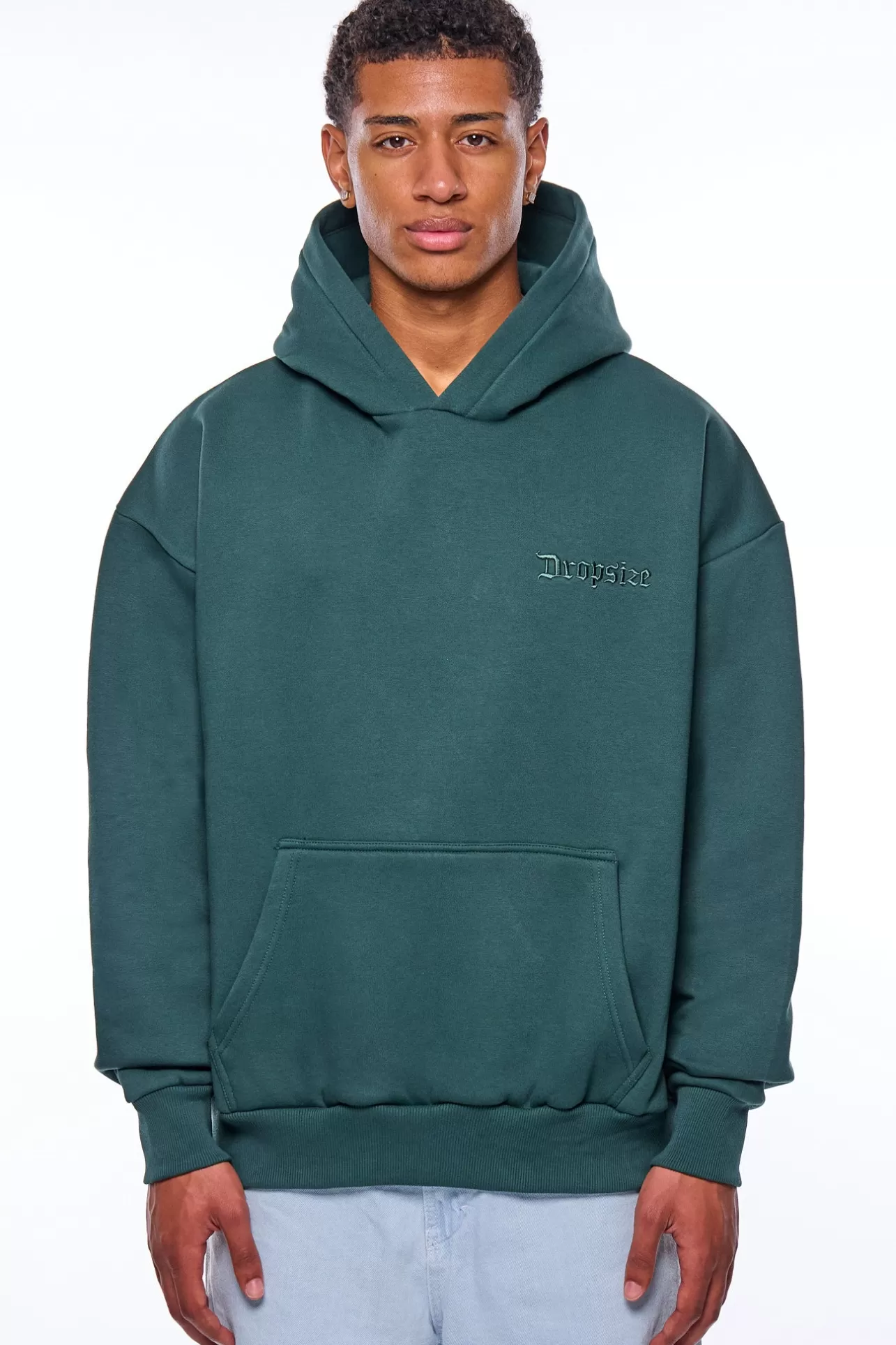 Dropsize HEAVY OVERSIZE EMBO HOODIE TREKKING GREEN* Hoodie