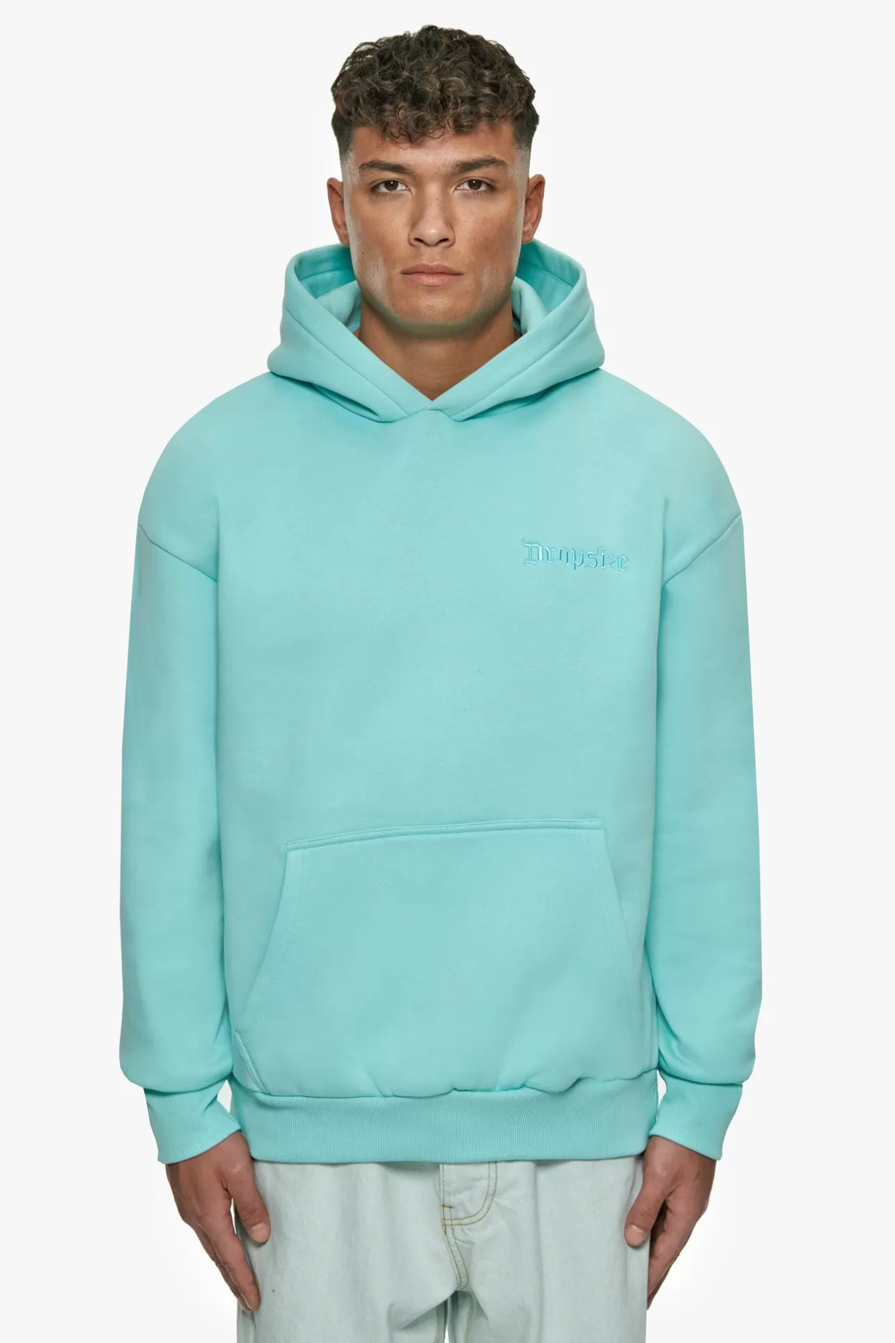 Dropsize HEAVY OVERSIZE EMBO HOODIE TURQUOISE* Hoodie