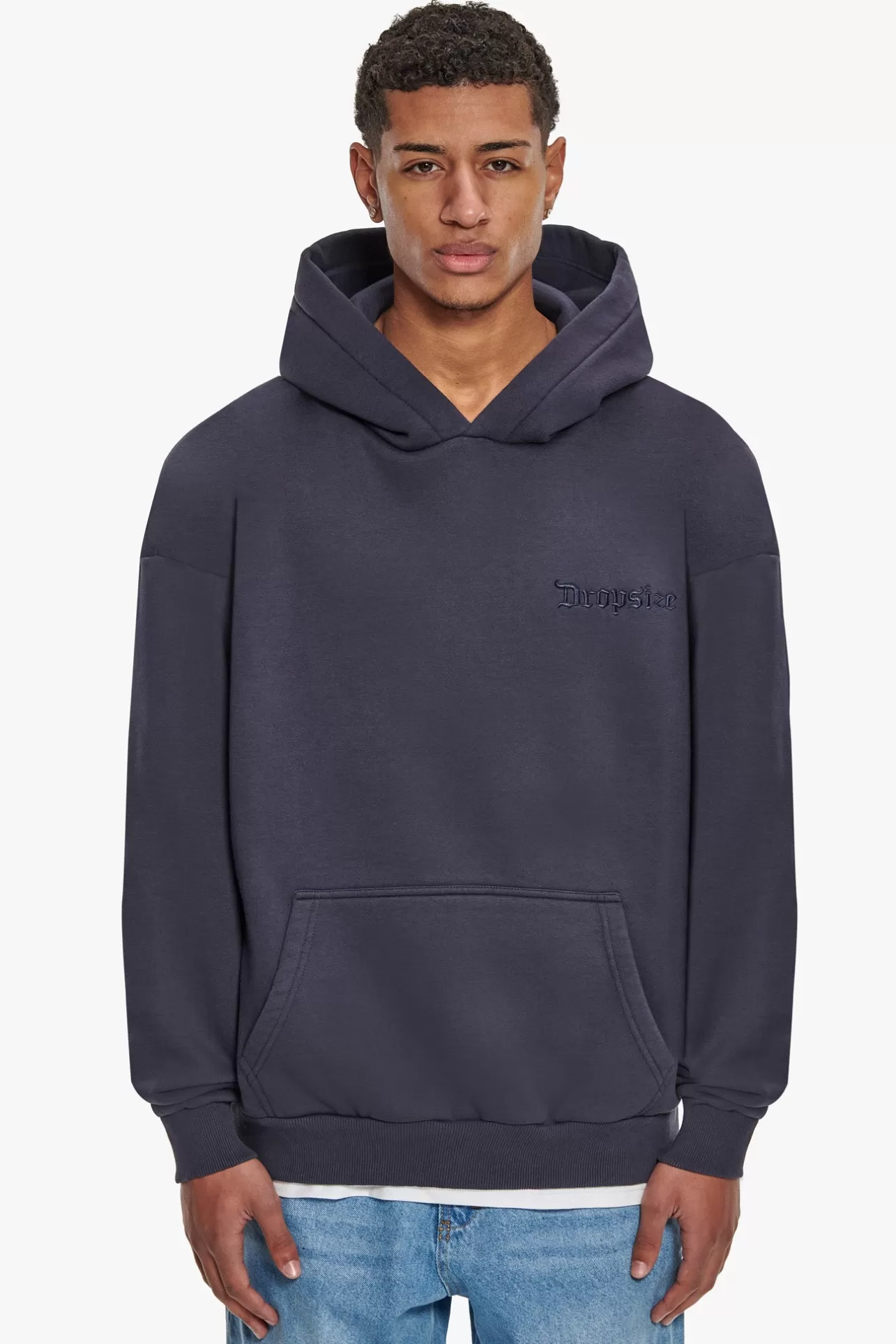 Dropsize HEAVY OVERSIZE EMBO HOODIE WASHED NAVY* Hoodie
