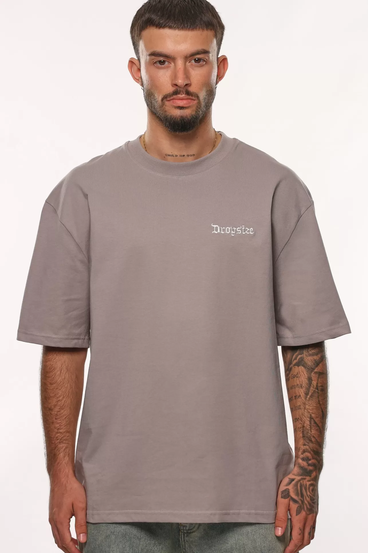Dropsize HEAVY OVERSIZE EMBO T-SHIRT GULL GREY* T Shirt