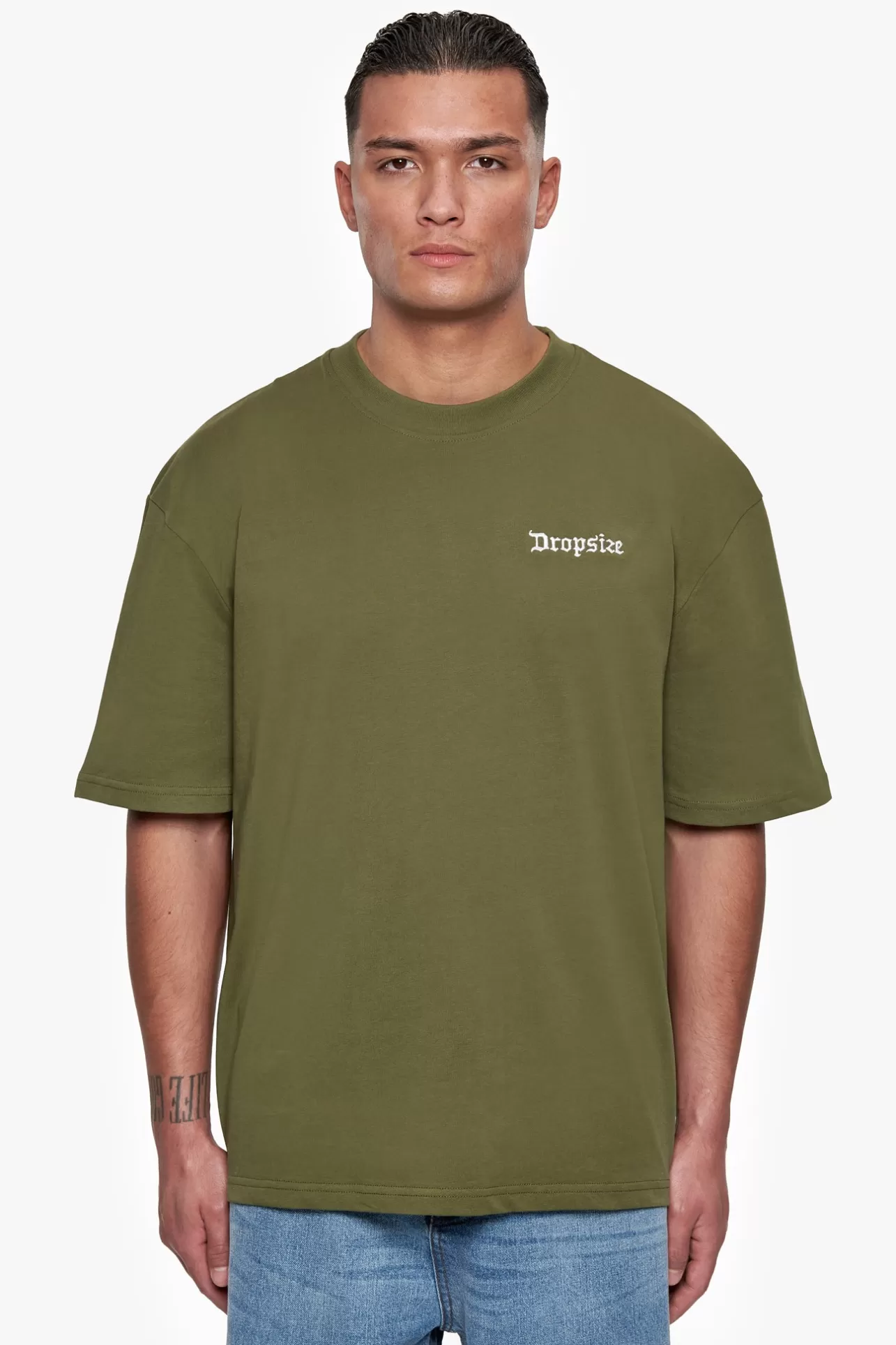 Dropsize HEAVY OVERSIZE EMBO T-SHIRT OLIVE* T Shirt