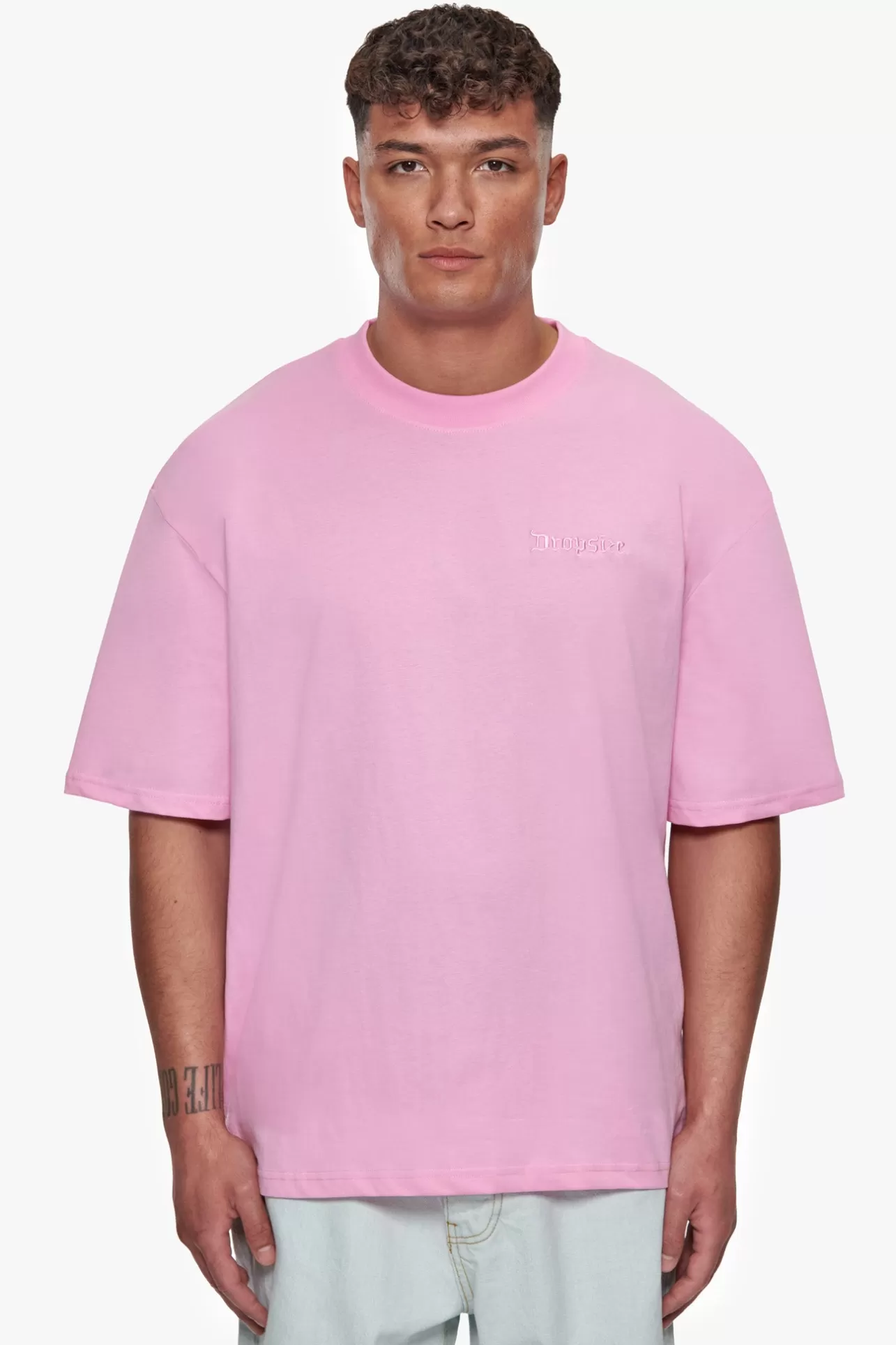 Dropsize HEAVY OVERSIZE EMBO T-SHIRT PINK* T Shirt