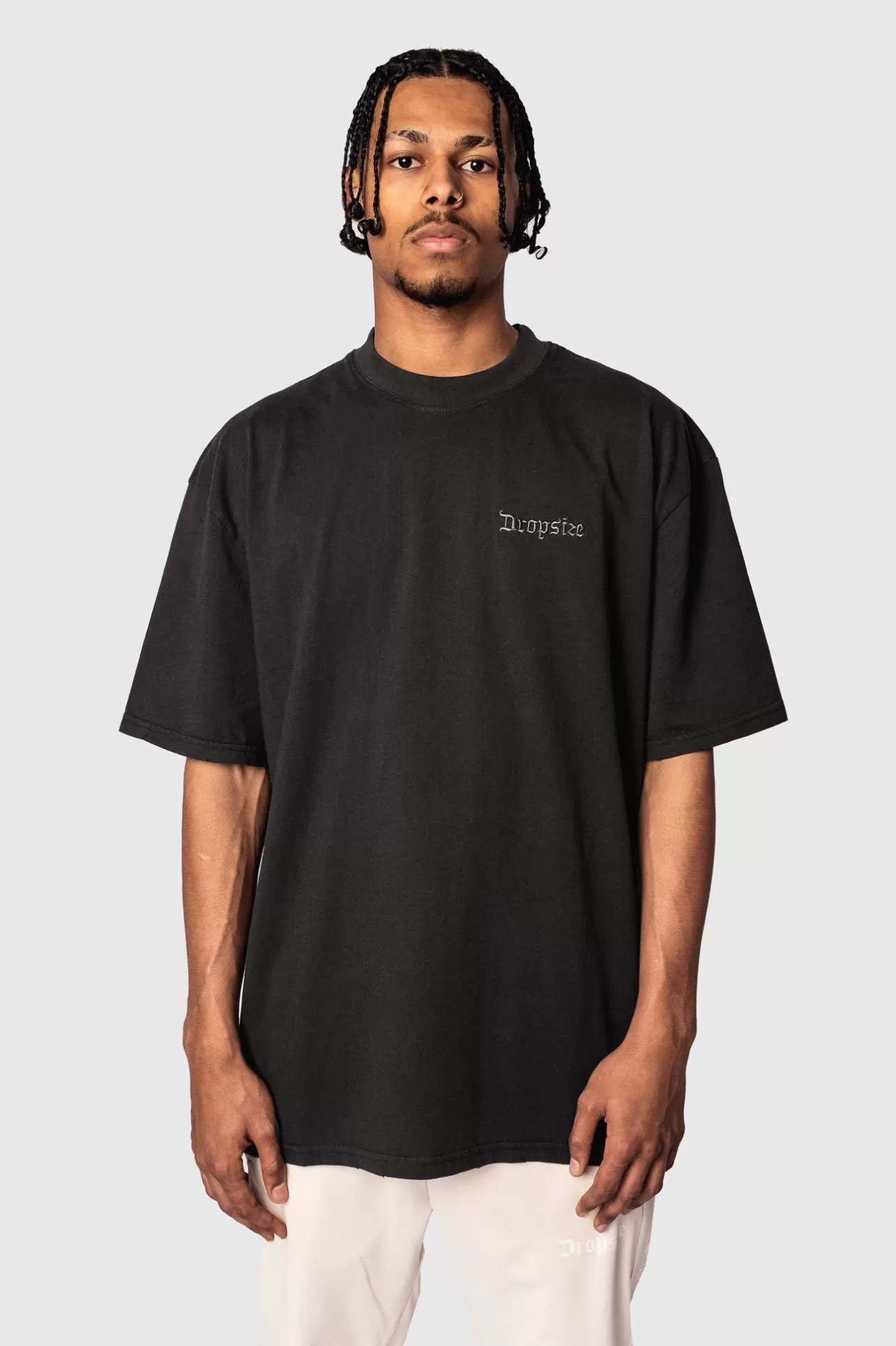 Dropsize HEAVY OVERSIZE EMBO T-SHIRT WASHED BLACK* T Shirt