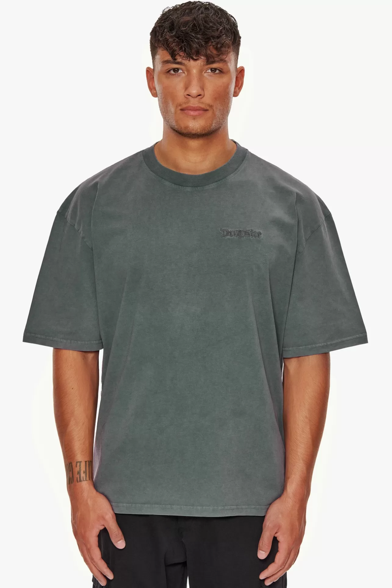 Dropsize HEAVY OVERSIZE EMBO T-SHIRT WASHED GREY* T Shirt